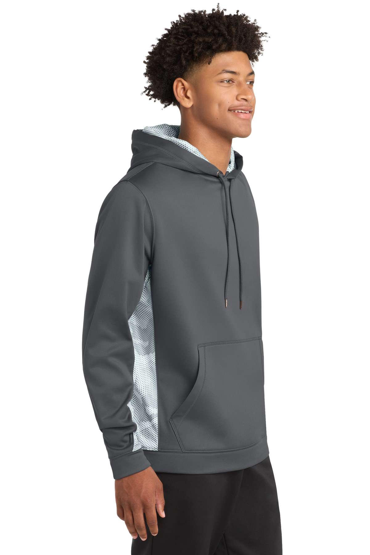 Sport-Tek Sport-Wick CamoHex Fleece Colorblock Hooded Pullover. ST239
