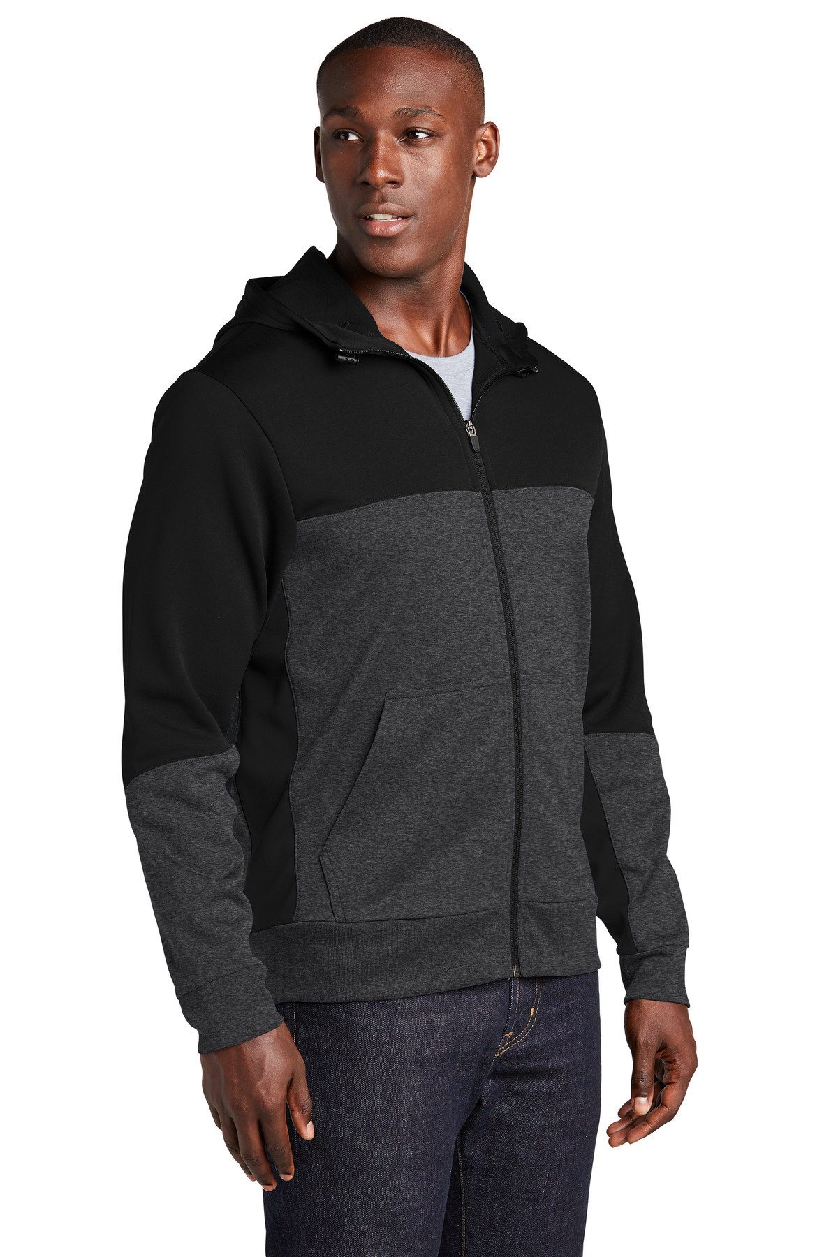 Sport-Tek Tech Fleece Colorblock Full-Zip Hooded Jacket. ST245