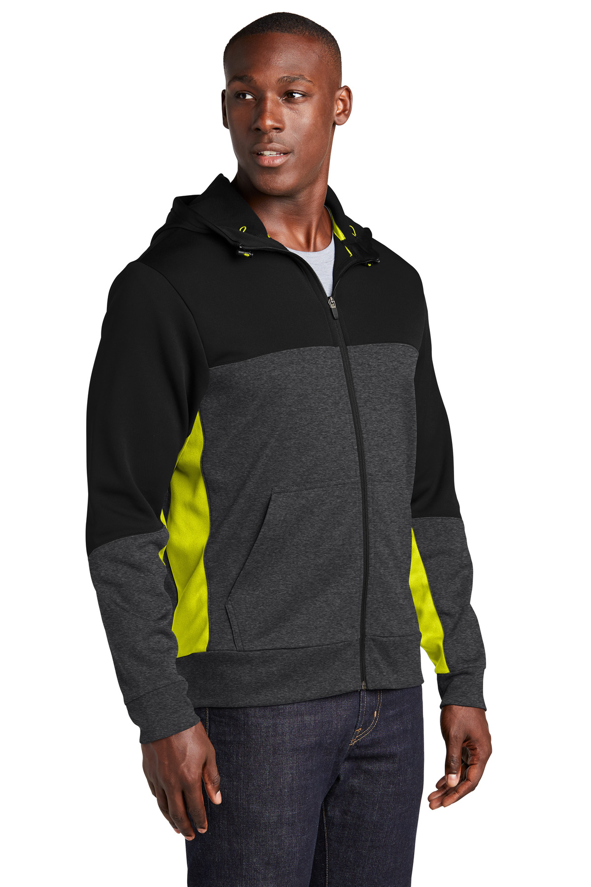Sport-Tek Tech Fleece Colorblock Full-Zip Hooded Jacket. ST245
