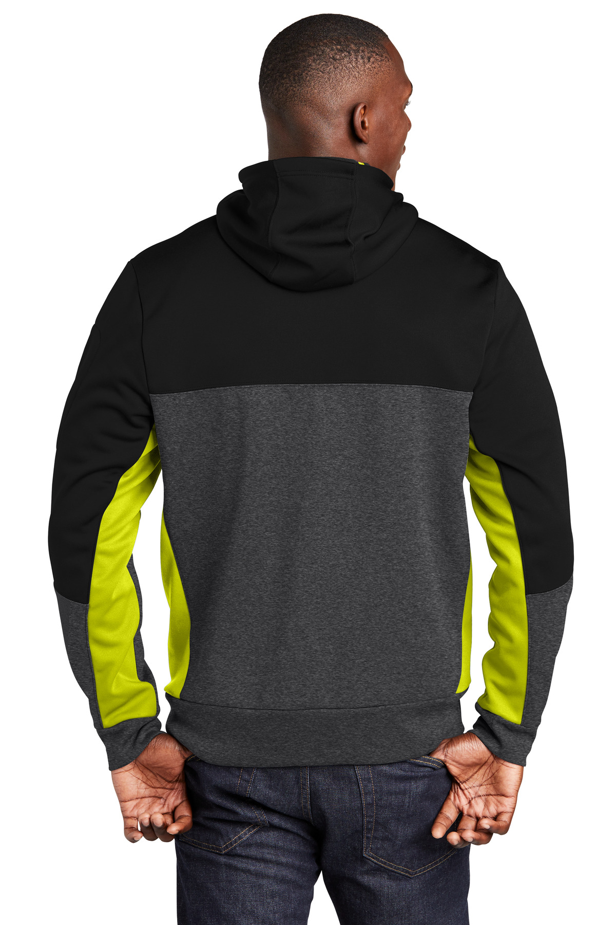 Sport-Tek Tech Fleece Colorblock Full-Zip Hooded Jacket. ST245