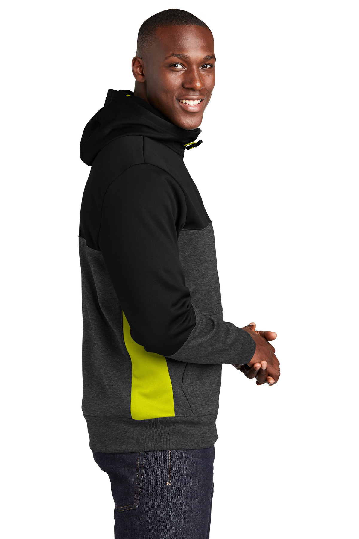 Sport-Tek Tech Fleece Colorblock Full-Zip Hooded Jacket. ST245