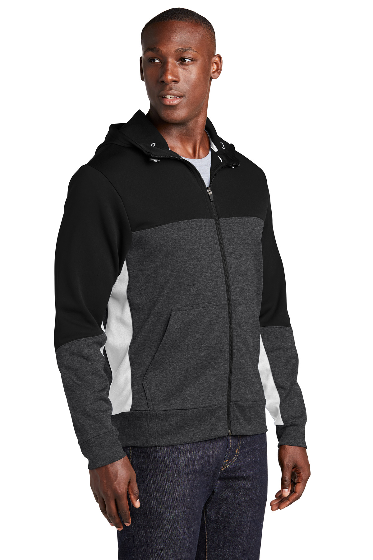 Sport-Tek Tech Fleece Colorblock Full-Zip Hooded Jacket. ST245