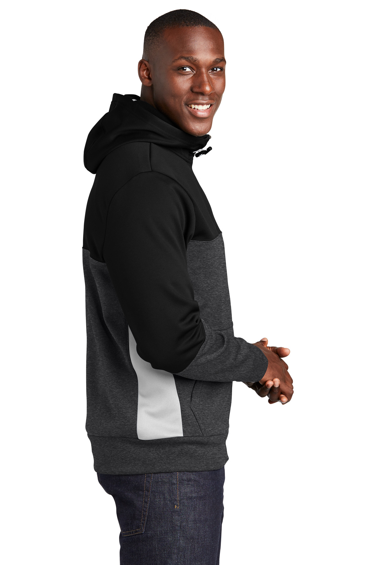 Sport-Tek Tech Fleece Colorblock Full-Zip Hooded Jacket. ST245
