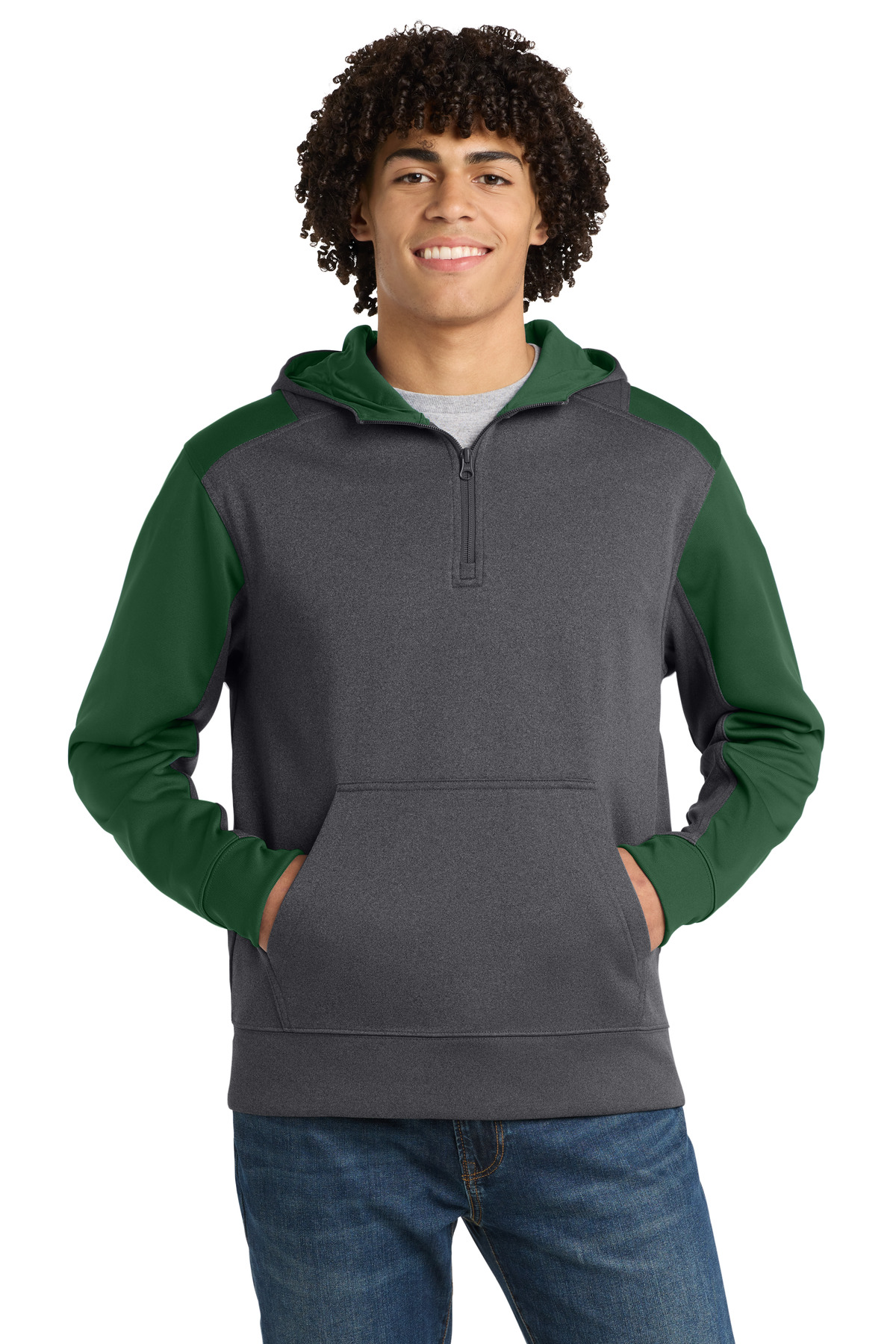 Sport-Tek Tech Fleece Colorblock 1/4-Zip Hooded Sweatshirt. ST249