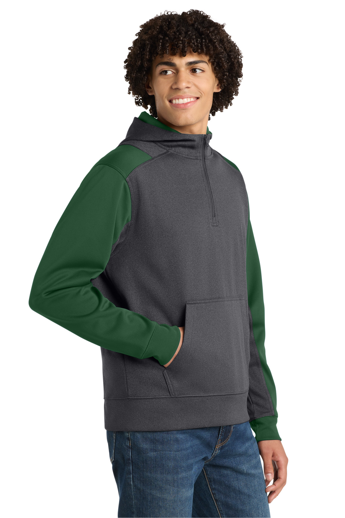 Sport-Tek Tech Fleece Colorblock 1/4-Zip Hooded Sweatshirt. ST249