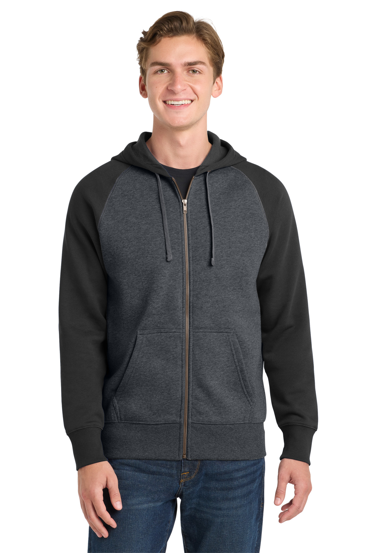  DISCONTINUED  Sport-Tek ┬«  Raglan Colorblock Full-Zip Hooded Fleece Jacket.  ST269