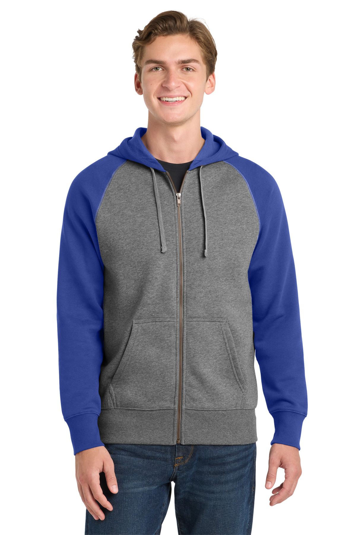 DISCONTINUED Sport-Tek Raglan Colorblock Full-Zip Hooded Fleece Jacket.  ST269