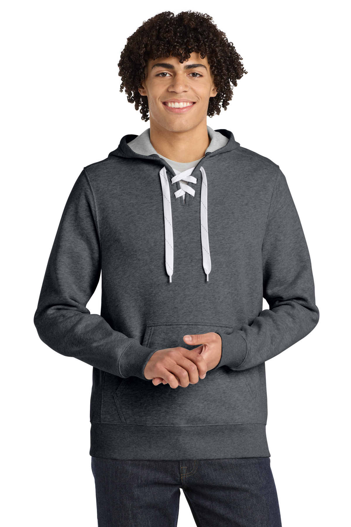 Lace Up Pullover Hooded Sweatshirt - Graphite Heather