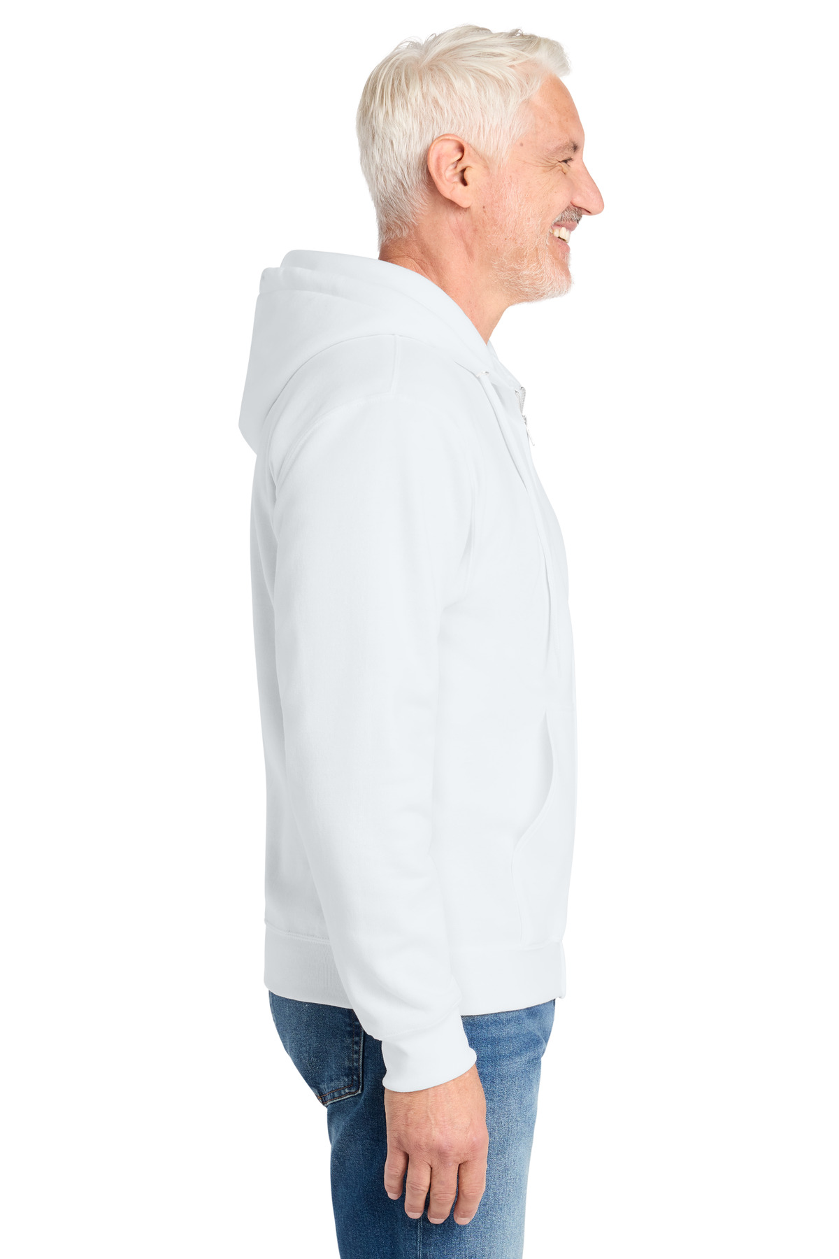 Port & Co Core Fleece Full-Zip Hooded Sweatshirt. PC78ZH in White — Left sleeve