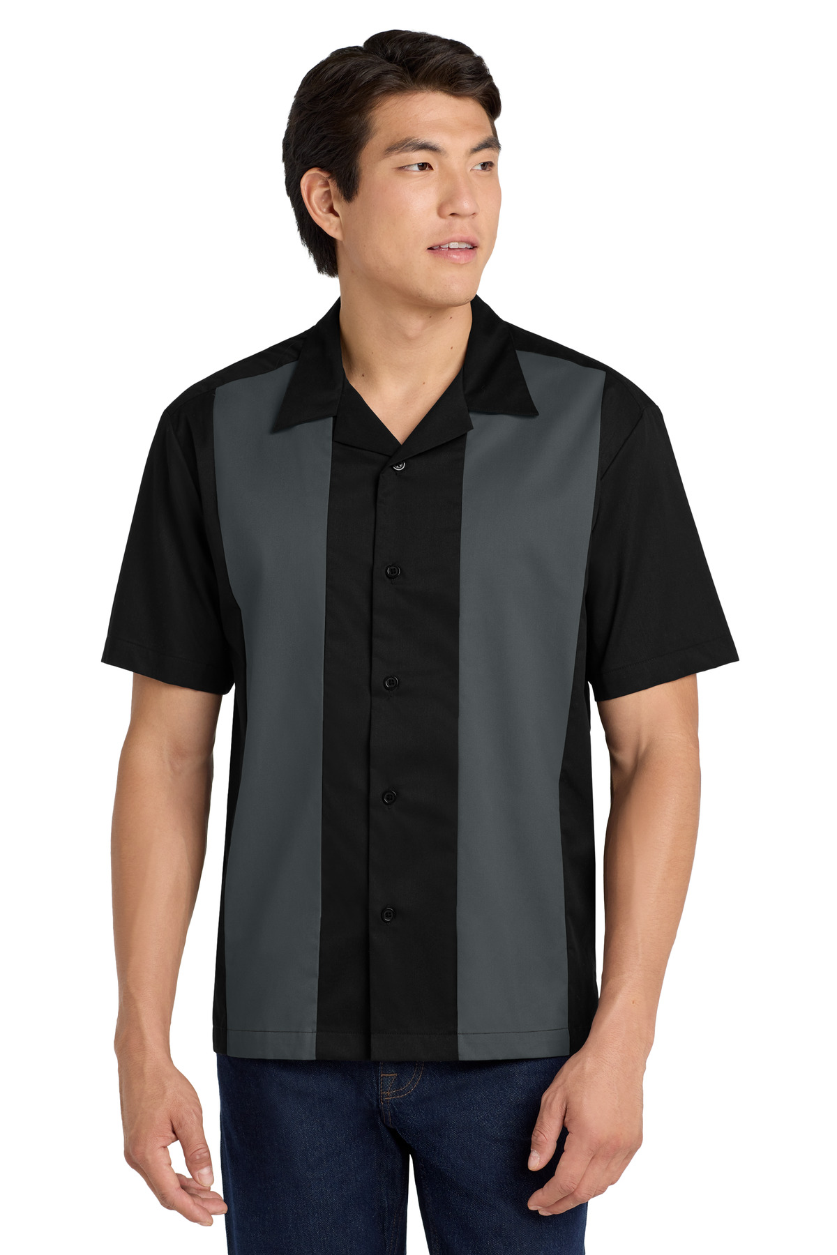 Port Authority DISCONTINUED Port Authority Retro Camp Shirt. S300 in Black/ Steel Grey