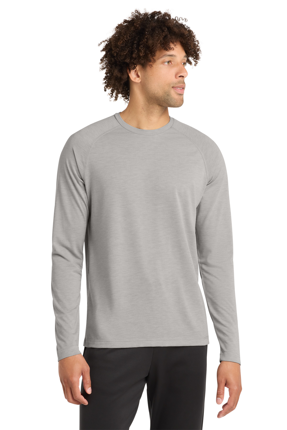 PosiCharge Long Sleeve Tri-Blend Wicking Raglan Tee - Light Grey Heather