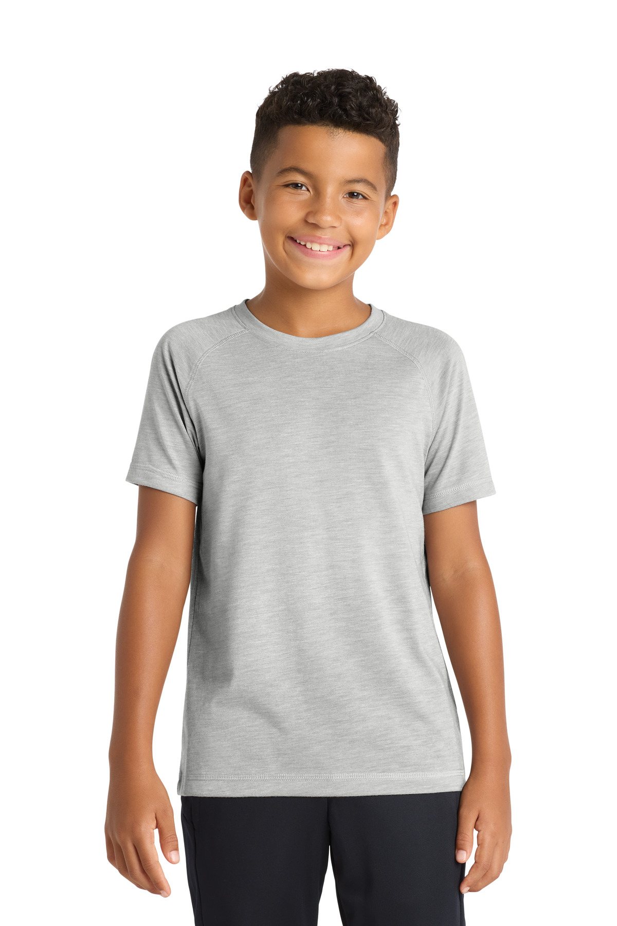 DISCONTINUED Sport-Tek  Youth PosiCharge  Tri-Blend Wicking Raglan Tee. YST400 in Light Grey Heather