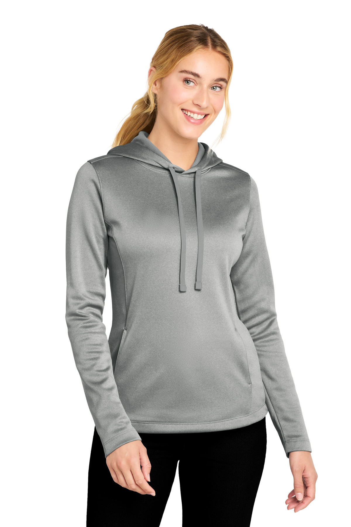 Sport-Tek Women's PosiCharge Sport-Wick Heather Fleece Hooded Pullover. LST264