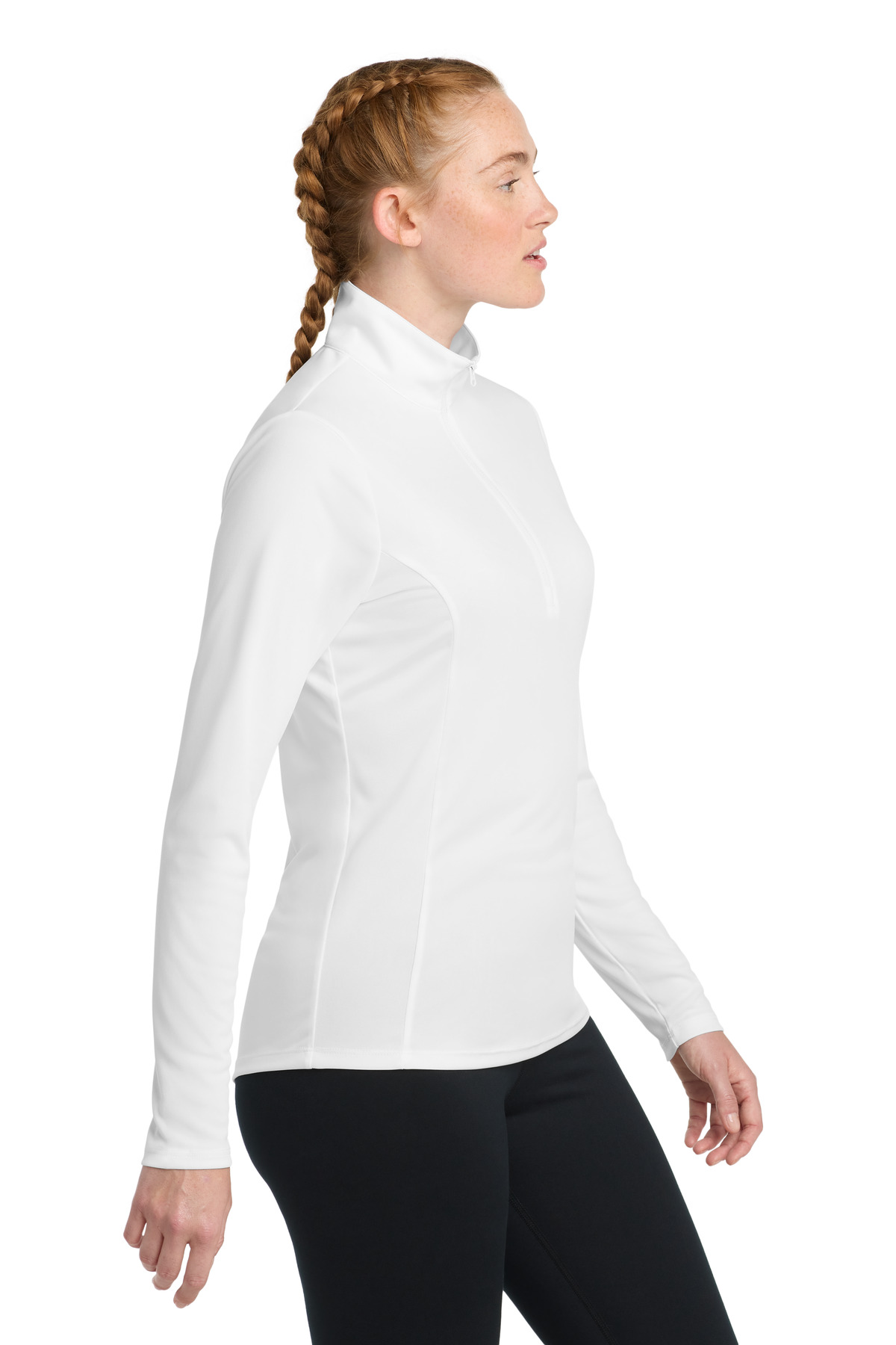 Sport-Tek Women's PosiCharge Competitor 1/4-Zip Pullover. LST357 in White — Left sleeve