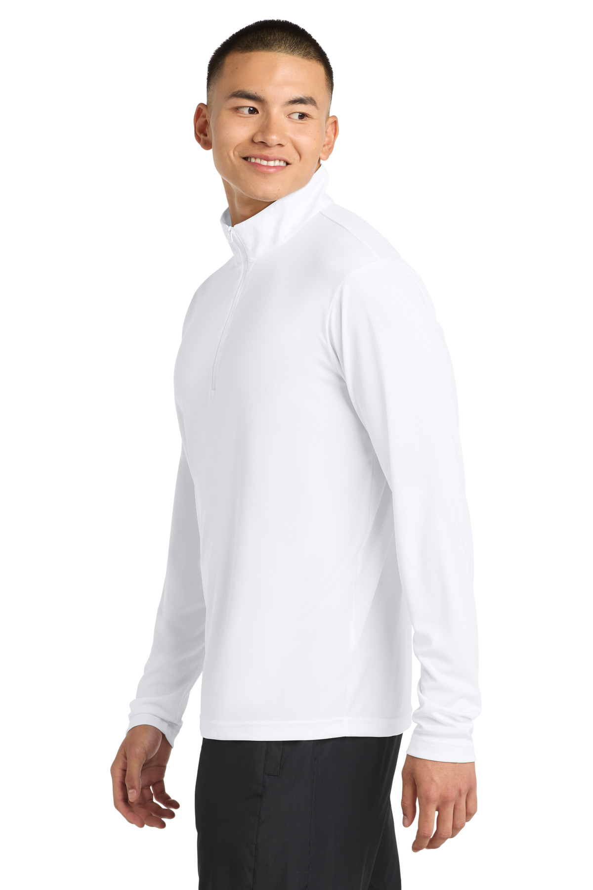 Sport-Tek PosiCharge Competitor 1/4-Zip Pullover. ST357 in White — Left sleeve