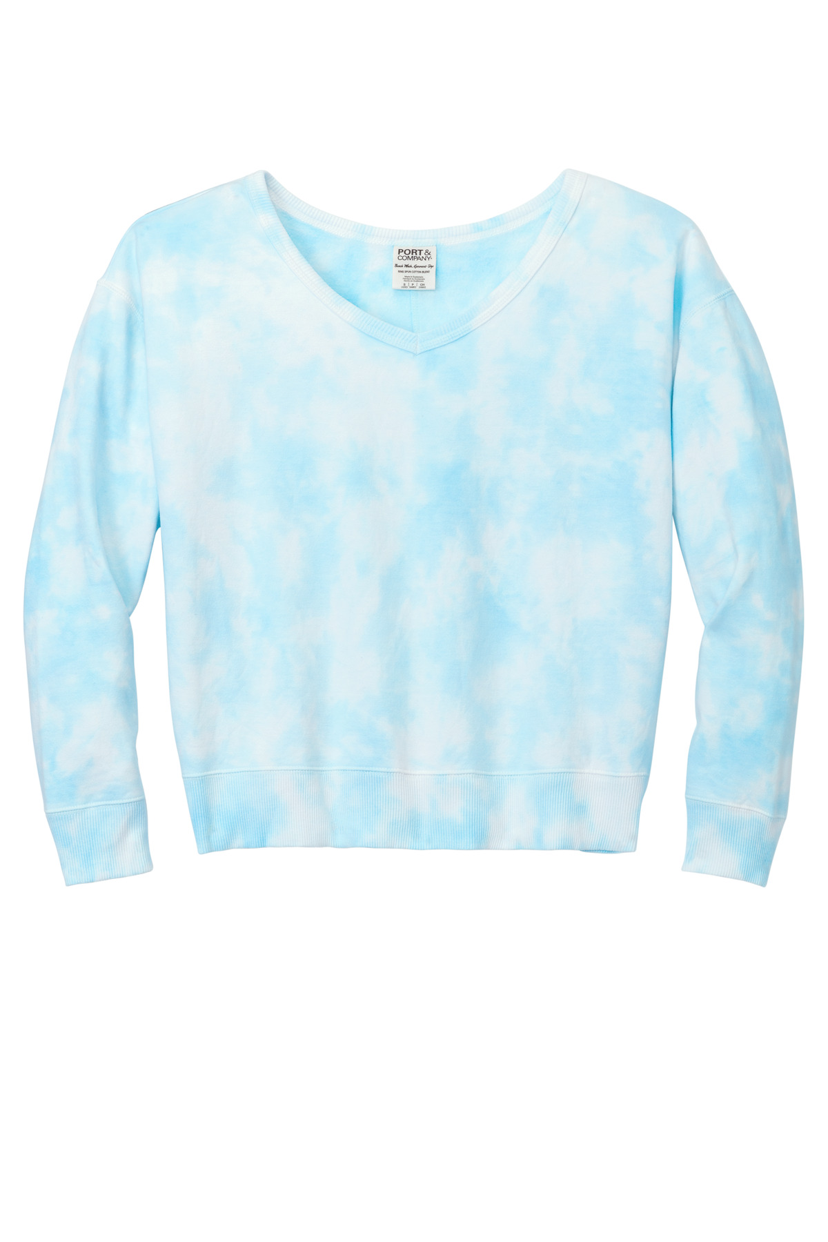 Port & Company Women's Beach Wash Cloud Tie-Dye V-Neck Sweatshirt LPC140V