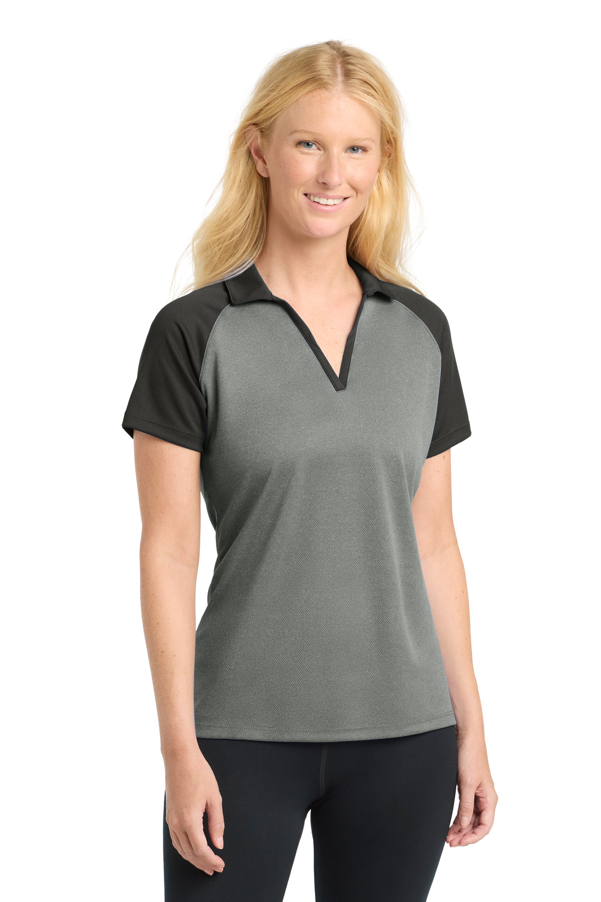 Sport-Tek  ┬«  Women's PosiCharge  ┬«  RacerMesh  ┬«  Raglan Heather Block Polo. LST641