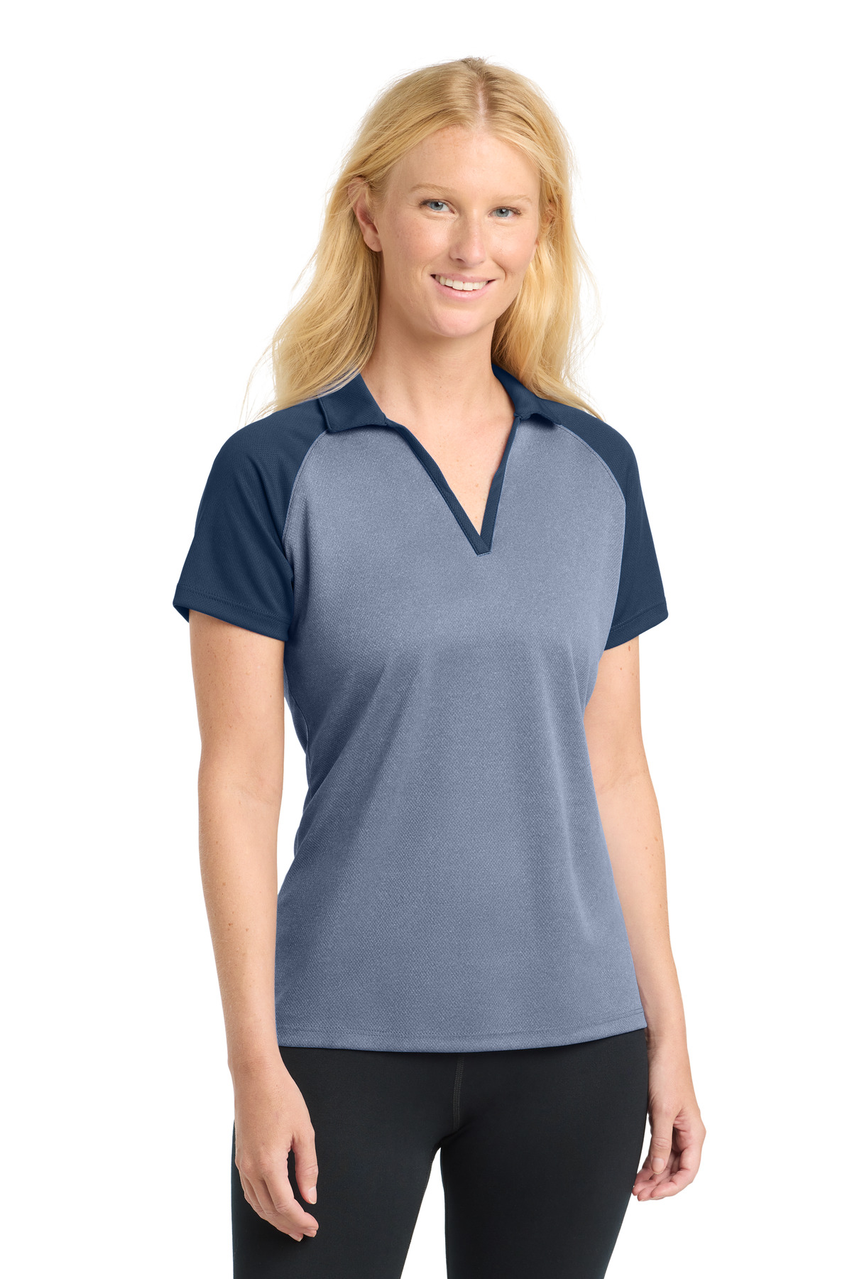 DISCONTINUED Sport-Tek  Women's PosiCharge  RacerMesh  Raglan Heather Block Polo. LST641