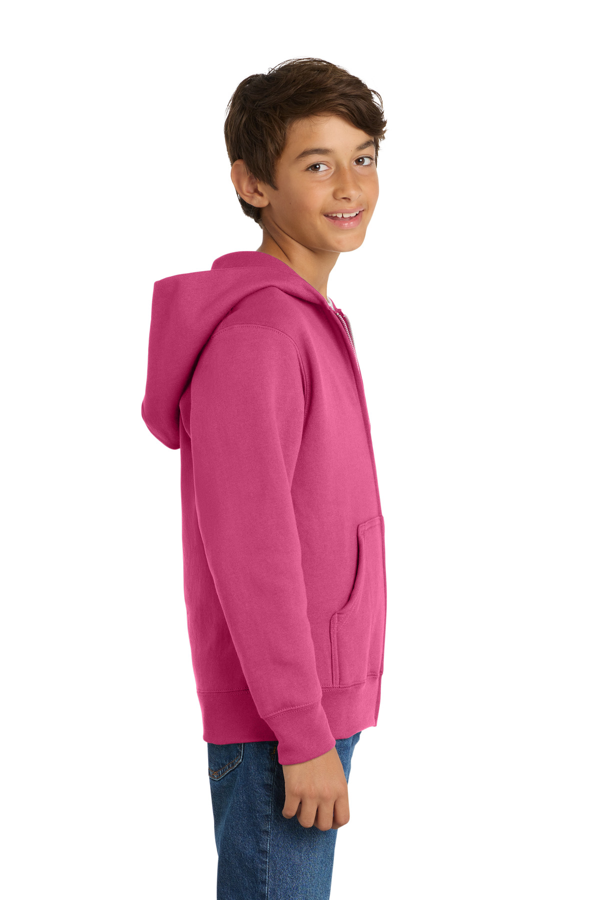 Port & Co Youth Core Fleece Full-Zip Hooded Sweatshirt. PC90YZH