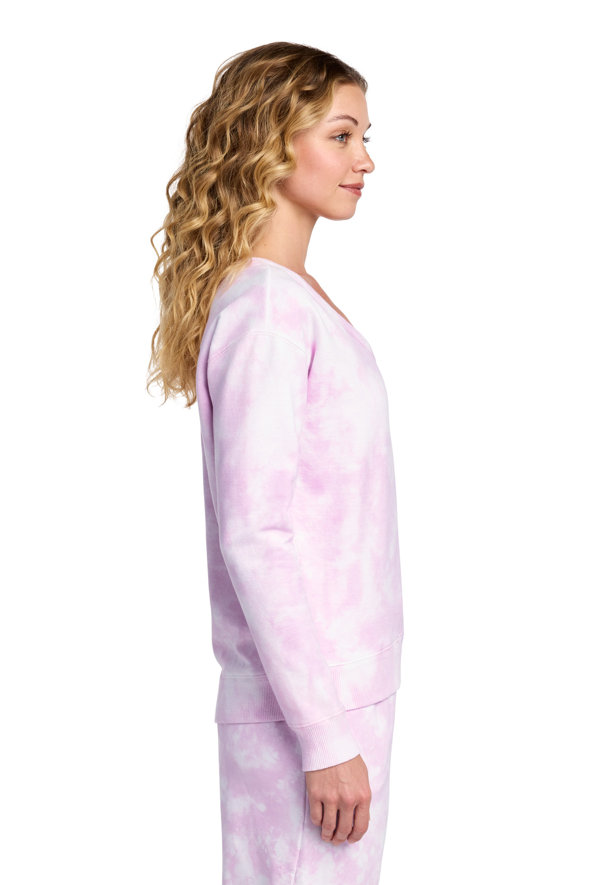 Port & Co Women's Beach Wash Cloud Tie-Dye V-Neck Sweatshirt LPC140V