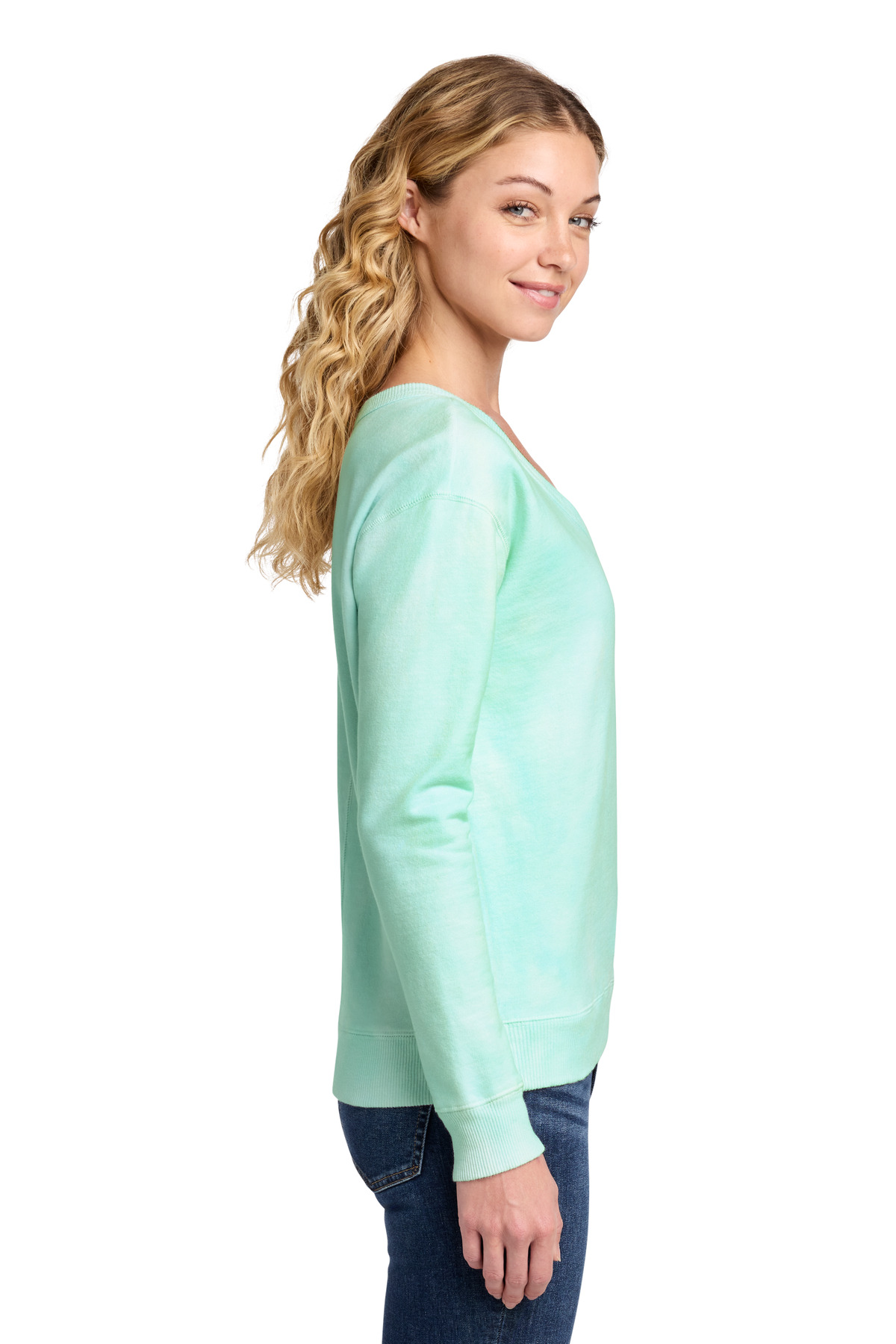 Port & Co Women's Beach Wash Cloud Tie-Dye V-Neck Sweatshirt LPC140V