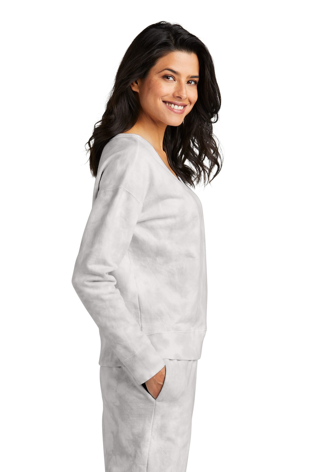 Port & Company Women's Beach Wash Cloud Tie-Dye V-Neck Sweatshirt LPC140V