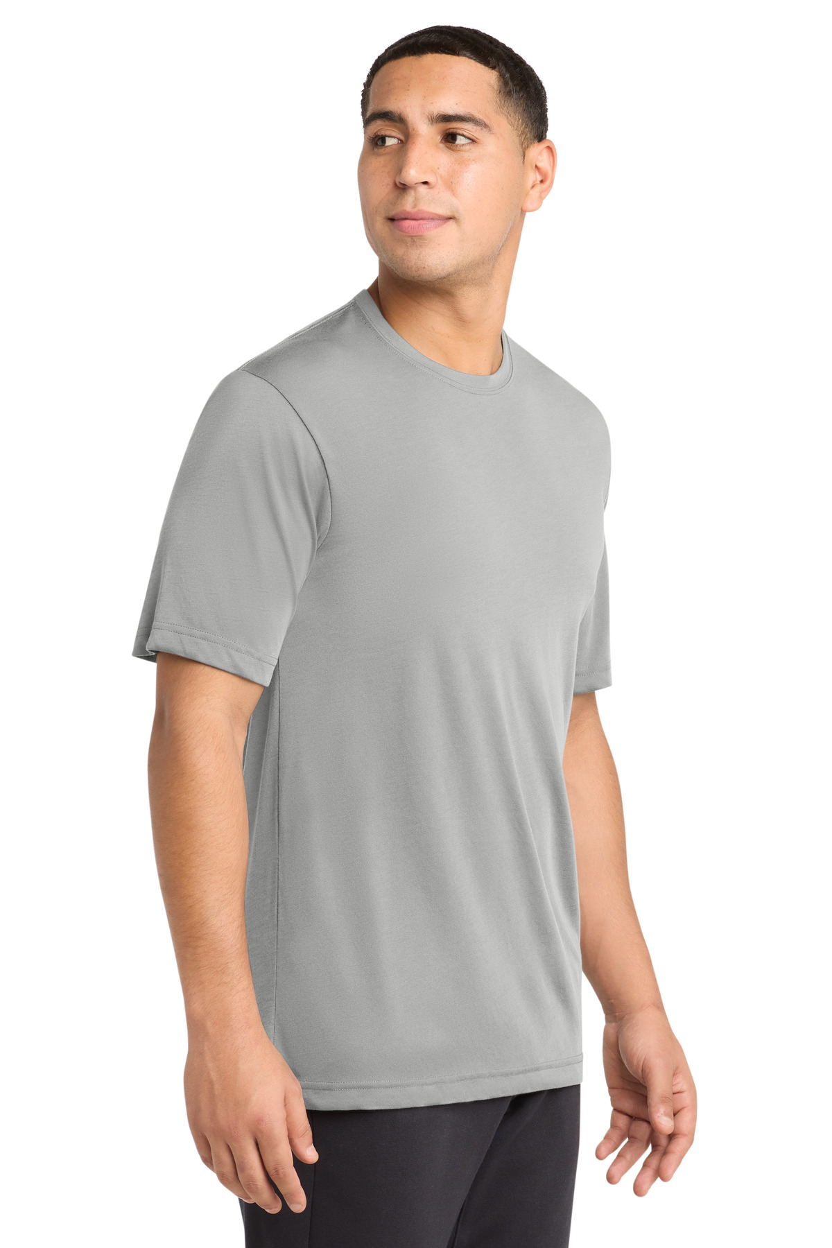 Sport-Tek PosiCharge Competitor Cotton Touch Tee. ST450 in Silver — Left sleeve