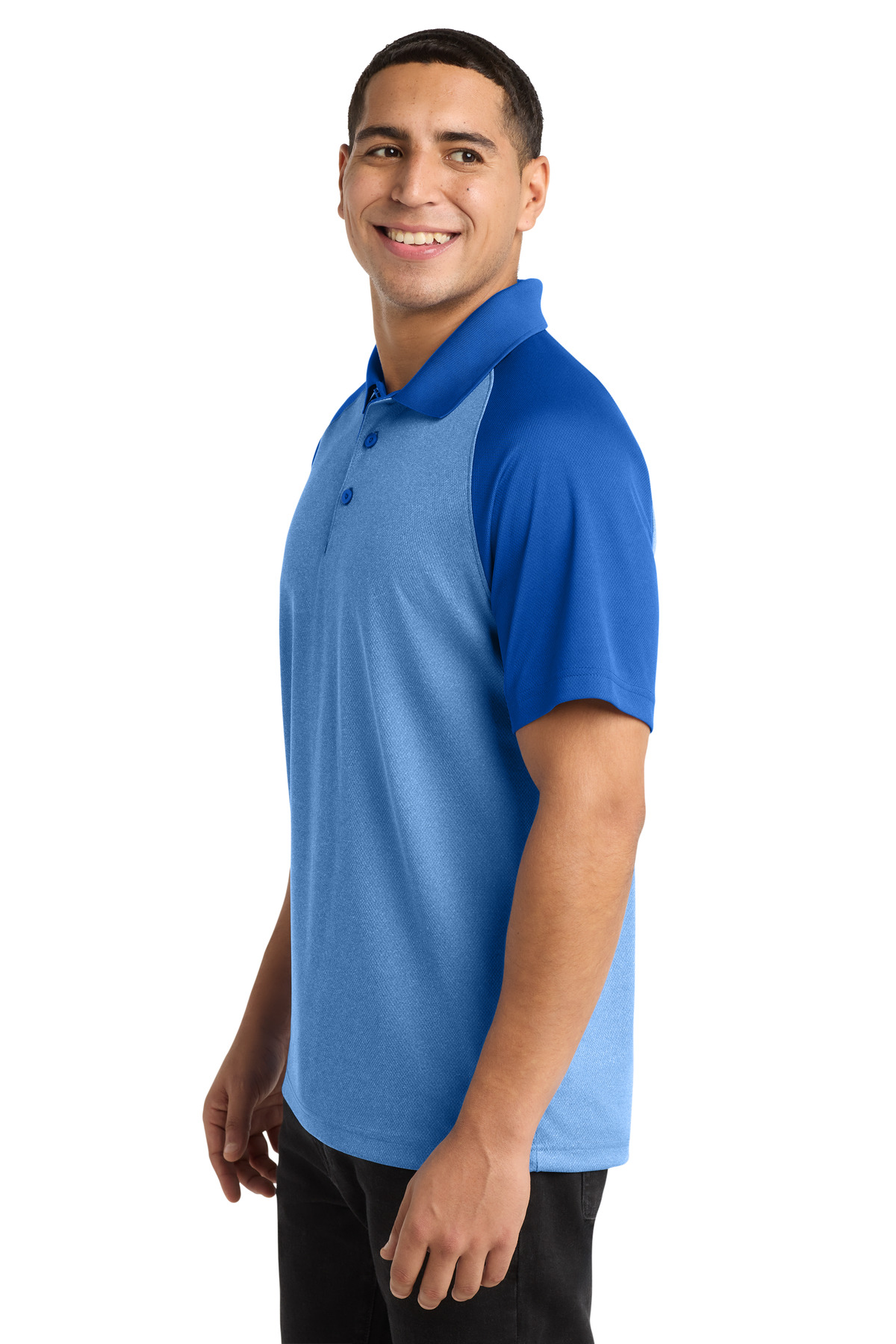 Sport-Tek PosiCharge RacerMesh Raglan Heather Block Polo. ST641