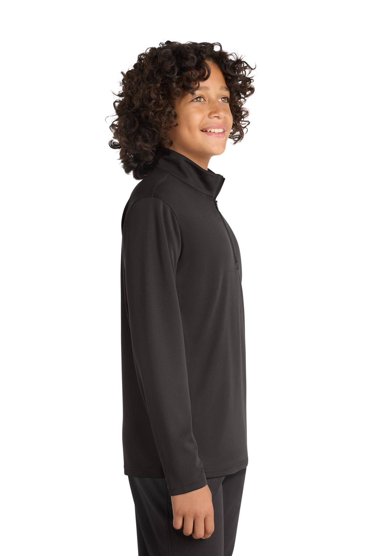 Sport-Tek Youth PosiCharge Competitor 1/4-Zip Pullover. YST357 in Iron Grey — Left sleeve