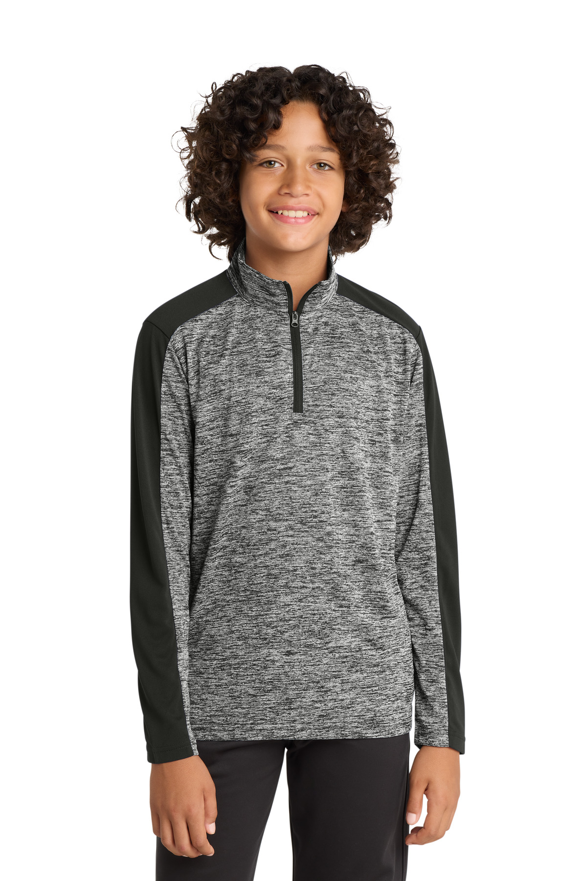 Sport-Tek  ┬«  Youth PosiCharge  ┬«  Electric Heather Colorblock 1/4-Zip Pullover. YST397