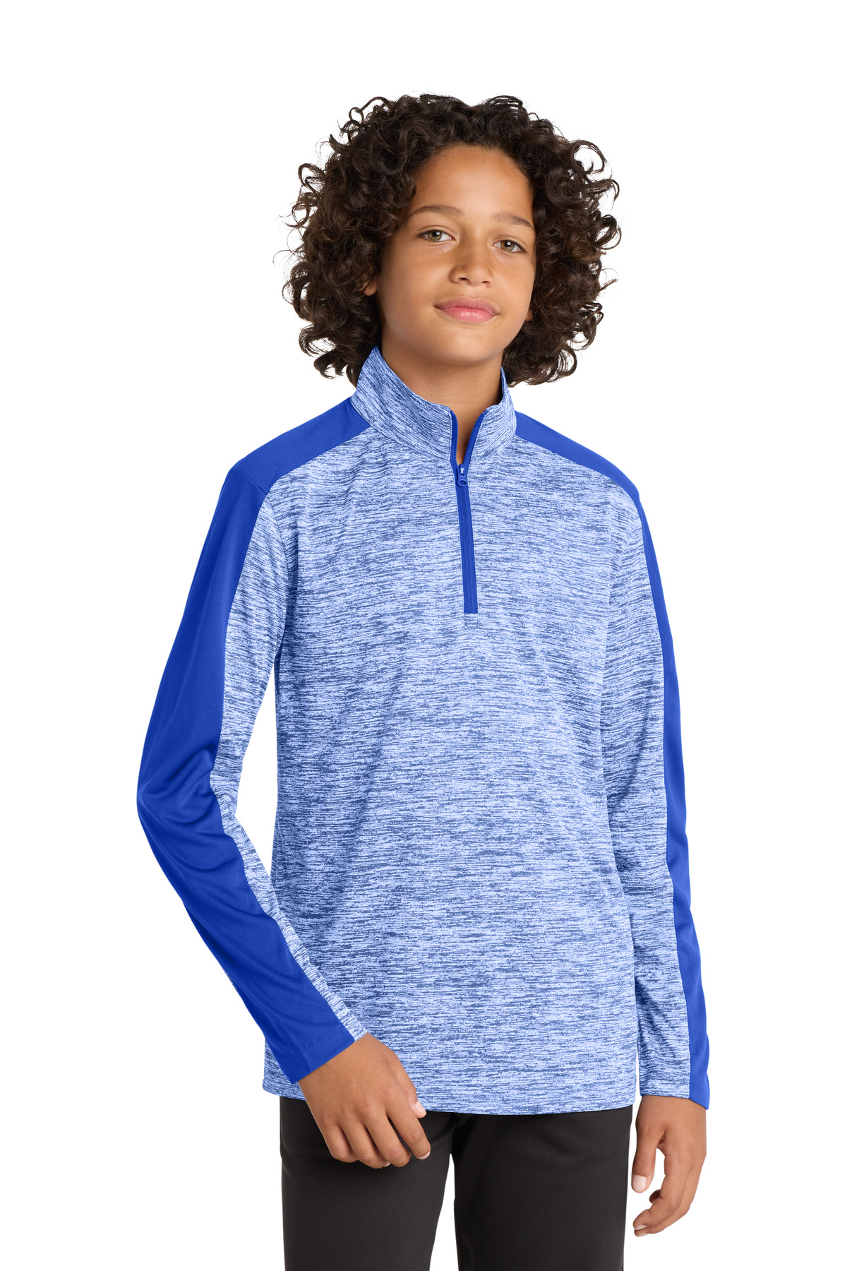 DISCONTINUED Sport-Tek  Youth PosiCharge  Electric Heather Colorblock 1/4-Zip Pullover. YST397