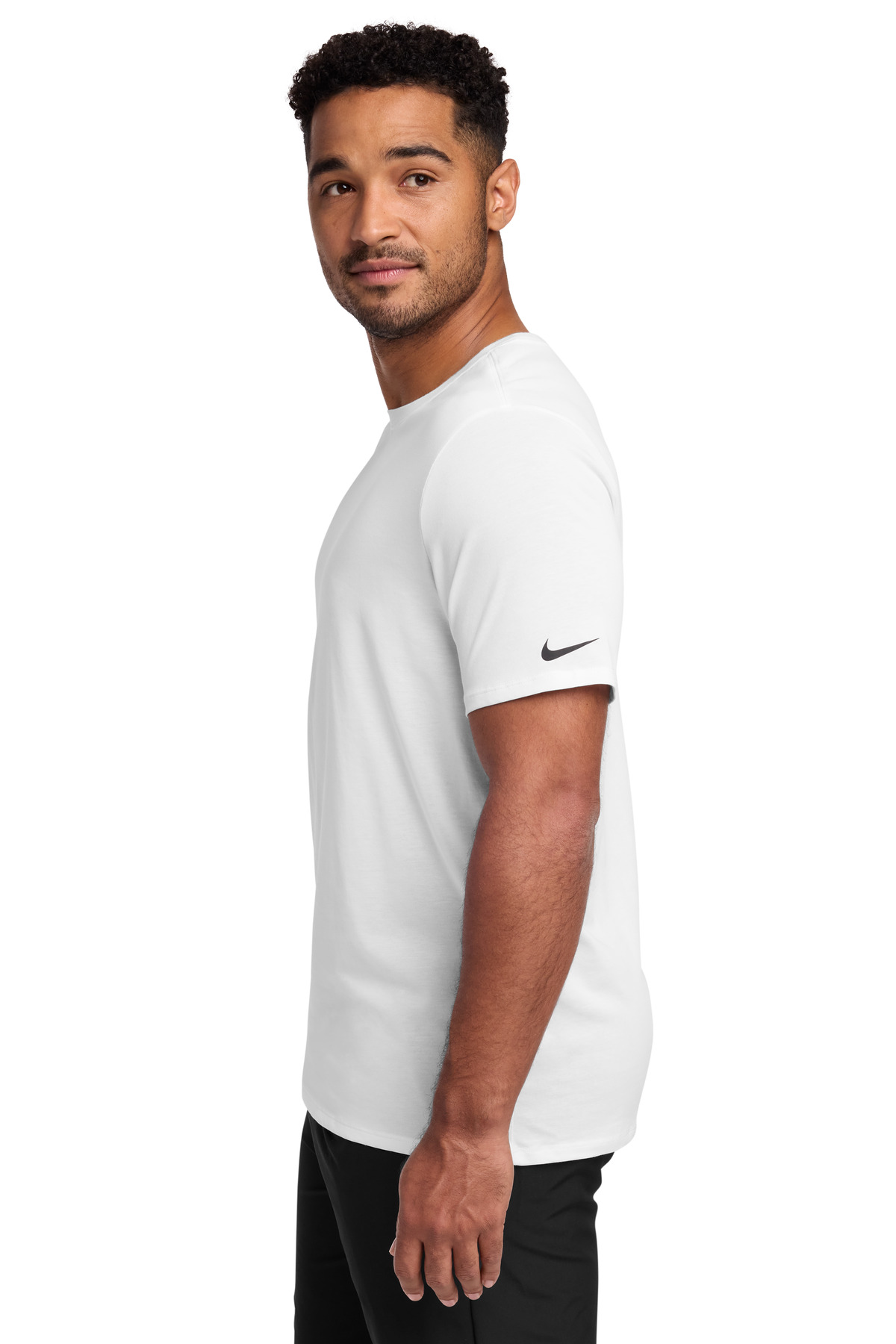 Nike Dri-FIT Cotton/Poly Tee. NKBQ5231 in White — Left sleeve