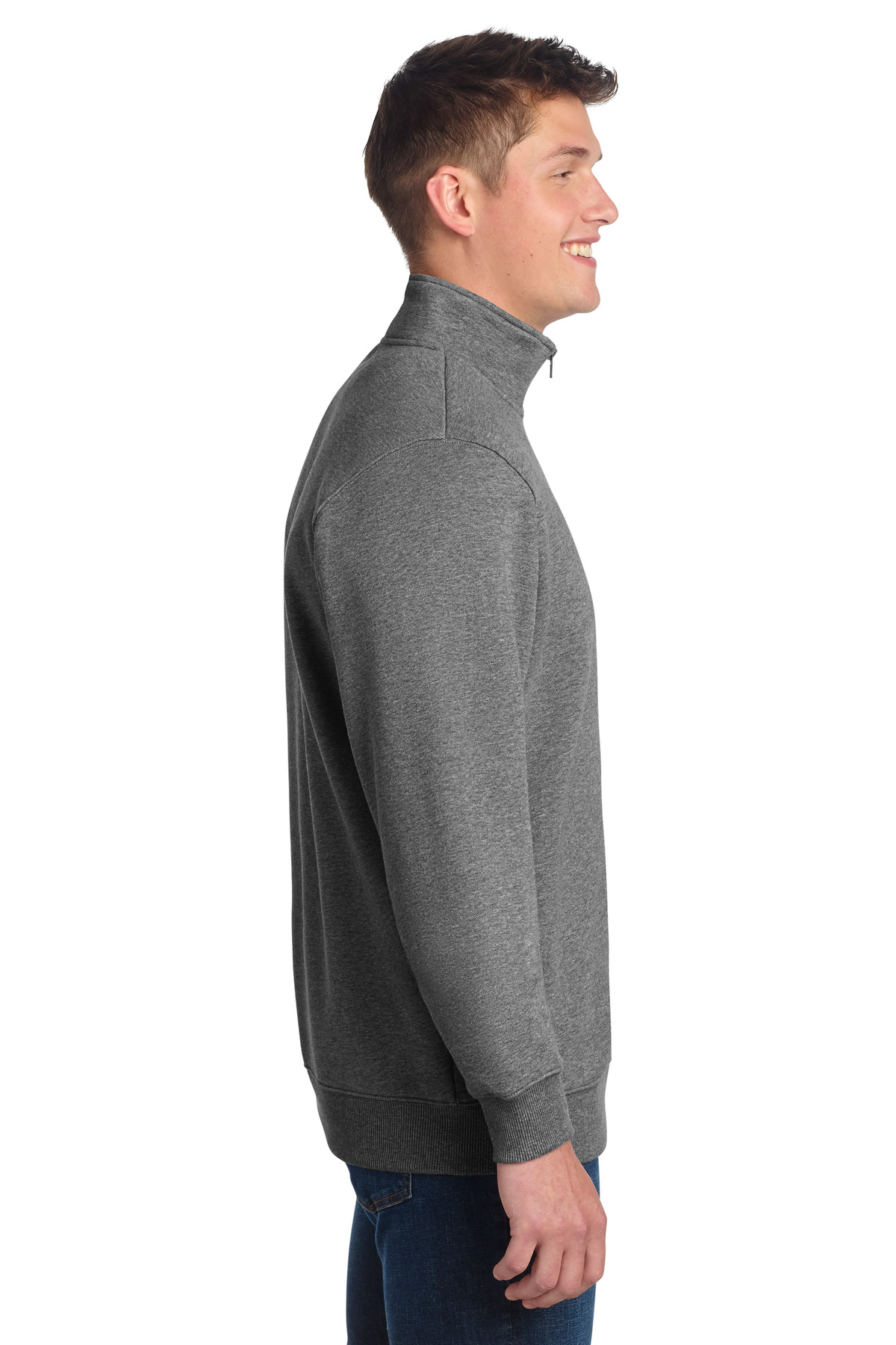 Sport-Tek Tall 1/4-Zip Sweatshirt. TST253 in Vintage Heather — Left sleeve