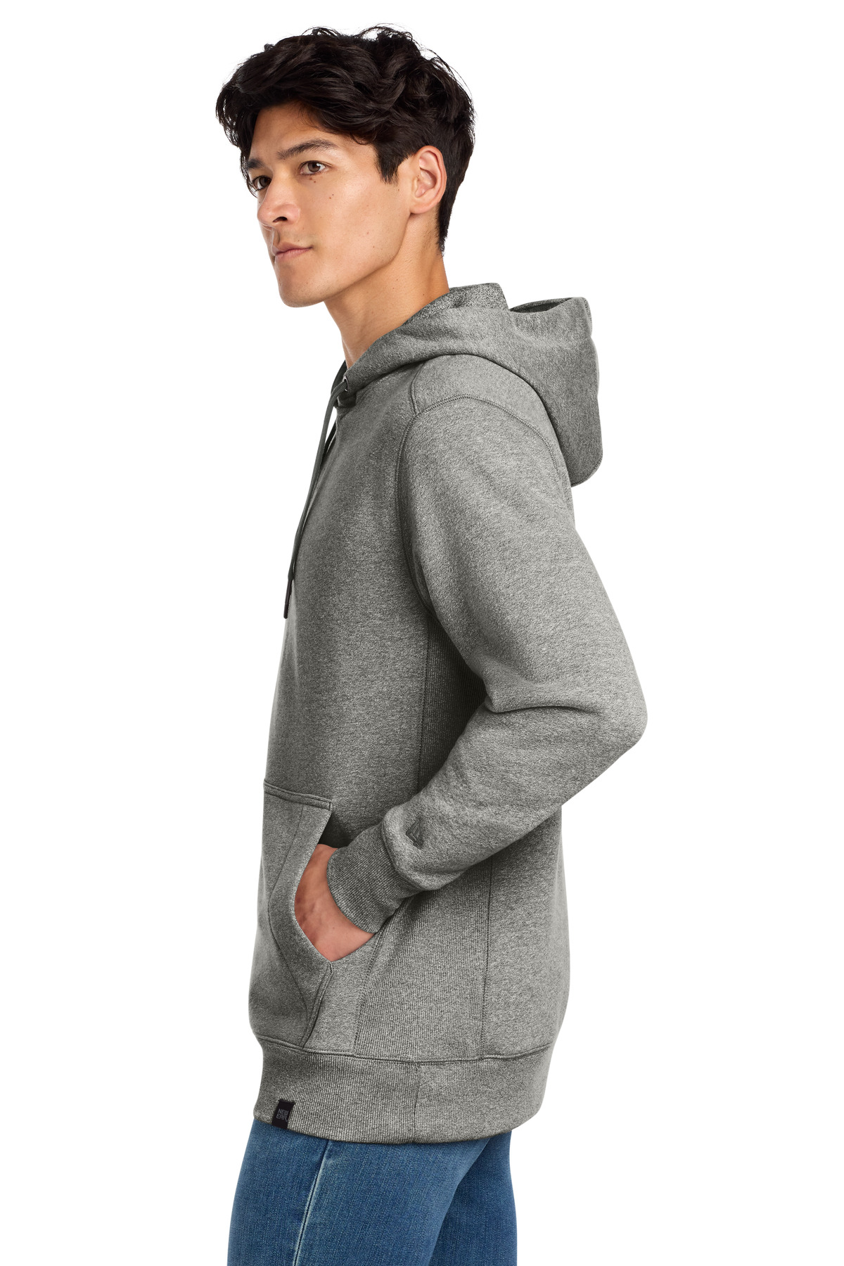 New Era French Terry Pullover Hoodie. NEA500 in Light Graphite Twist — Left sleeve