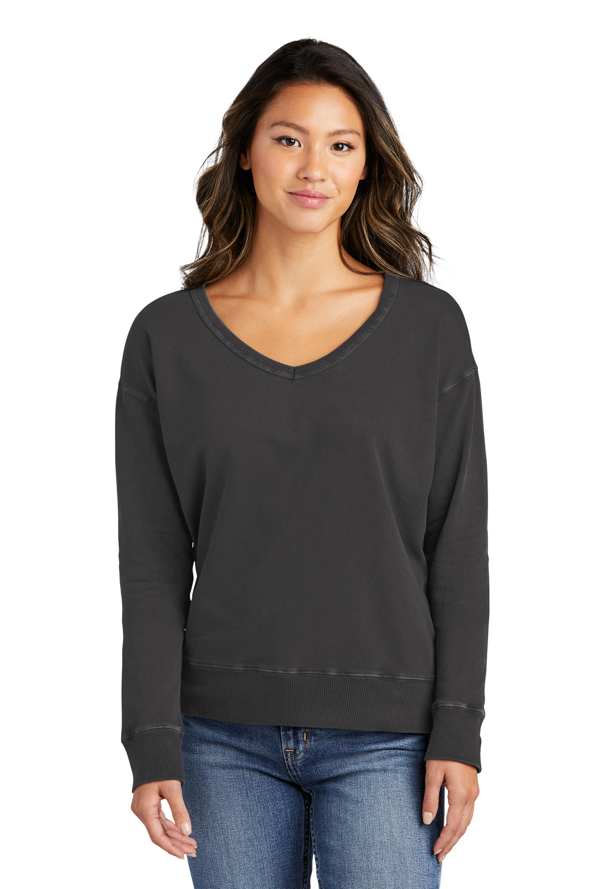 Port & Company Ladies Beach Wash Garment-Dyed V-Neck Sweatshirt-