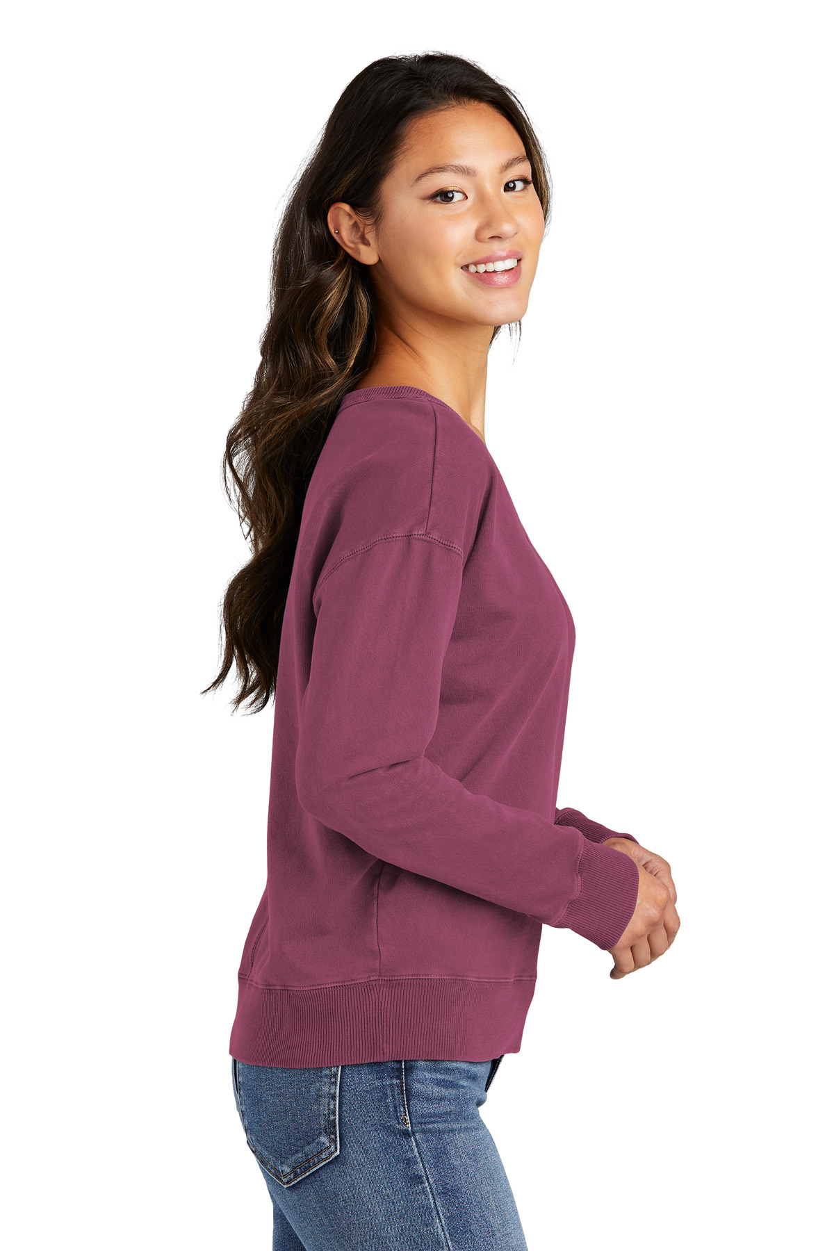 Port & Co Women's Beach Wash Garment-Dyed V-Neck Sweatshirt LPC098V