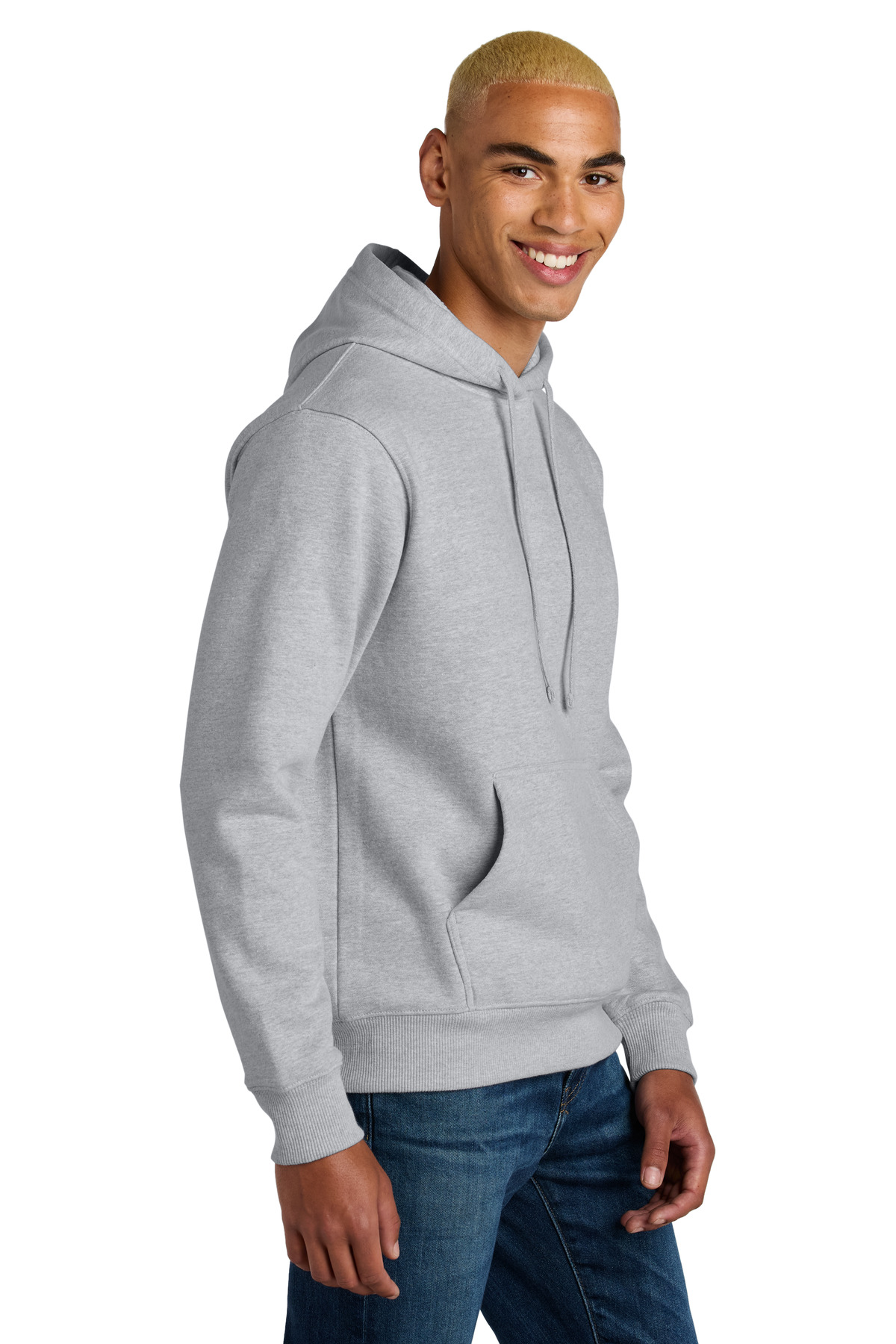District V.I.T. Super Heavyweight Fleece Hoodie DT6600 in Light Heather Grey — Left sleeve