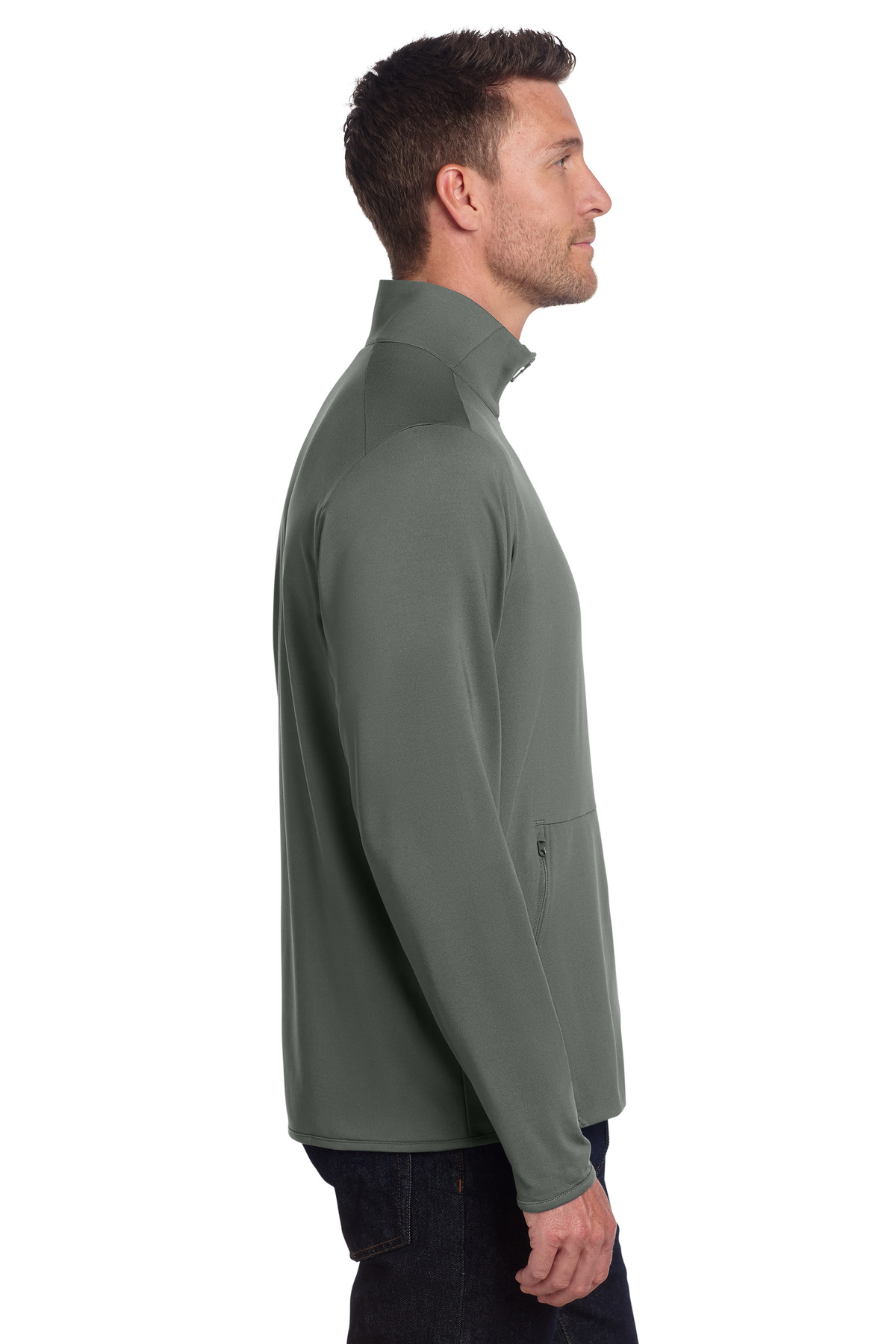 Port Authority Accord Stretch Fleece Full-Zip K595 in Pewter — Left sleeve