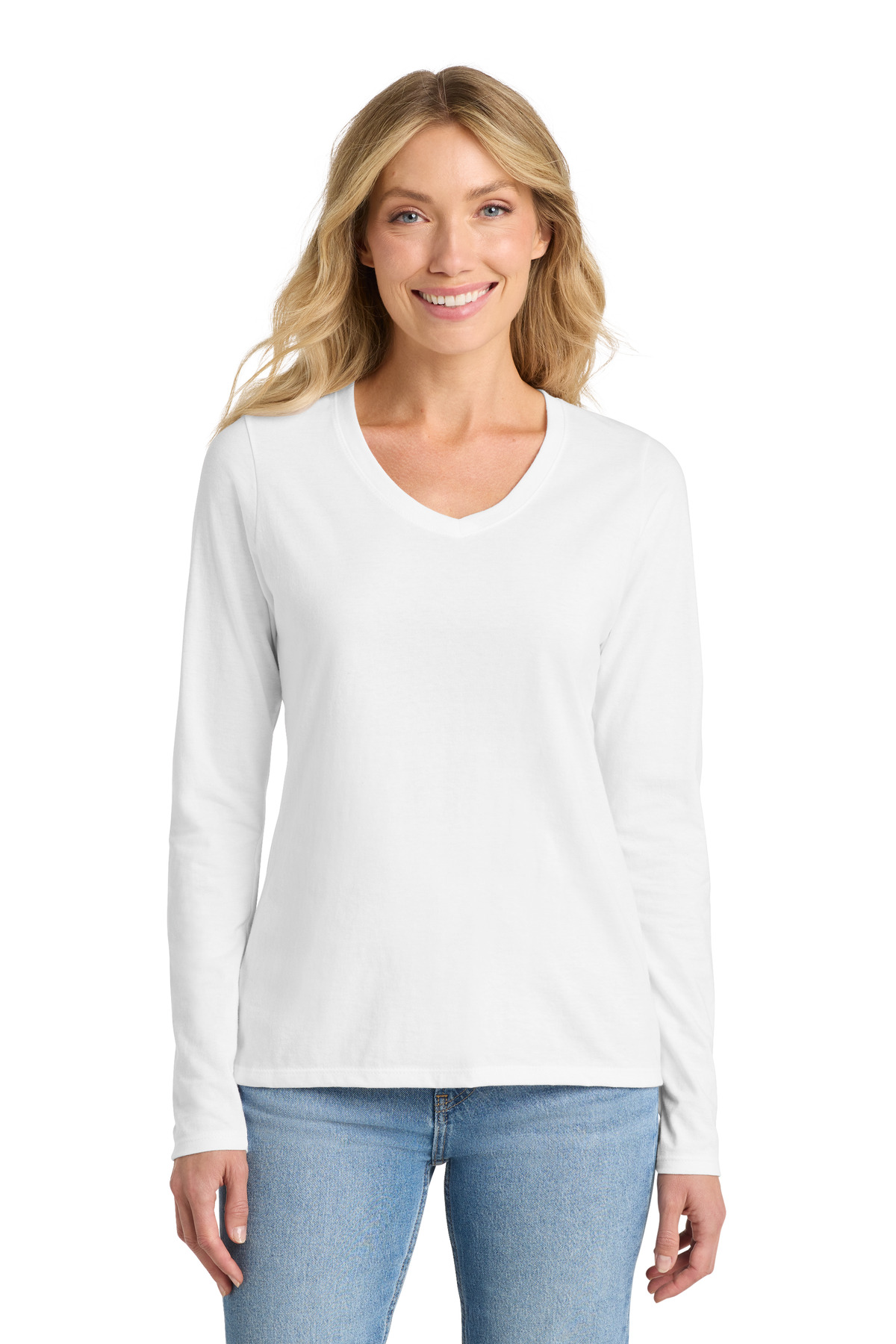 Port & Co Women‘s Long Sleeve Fan Favorite V-Neck Tee-Port & Co