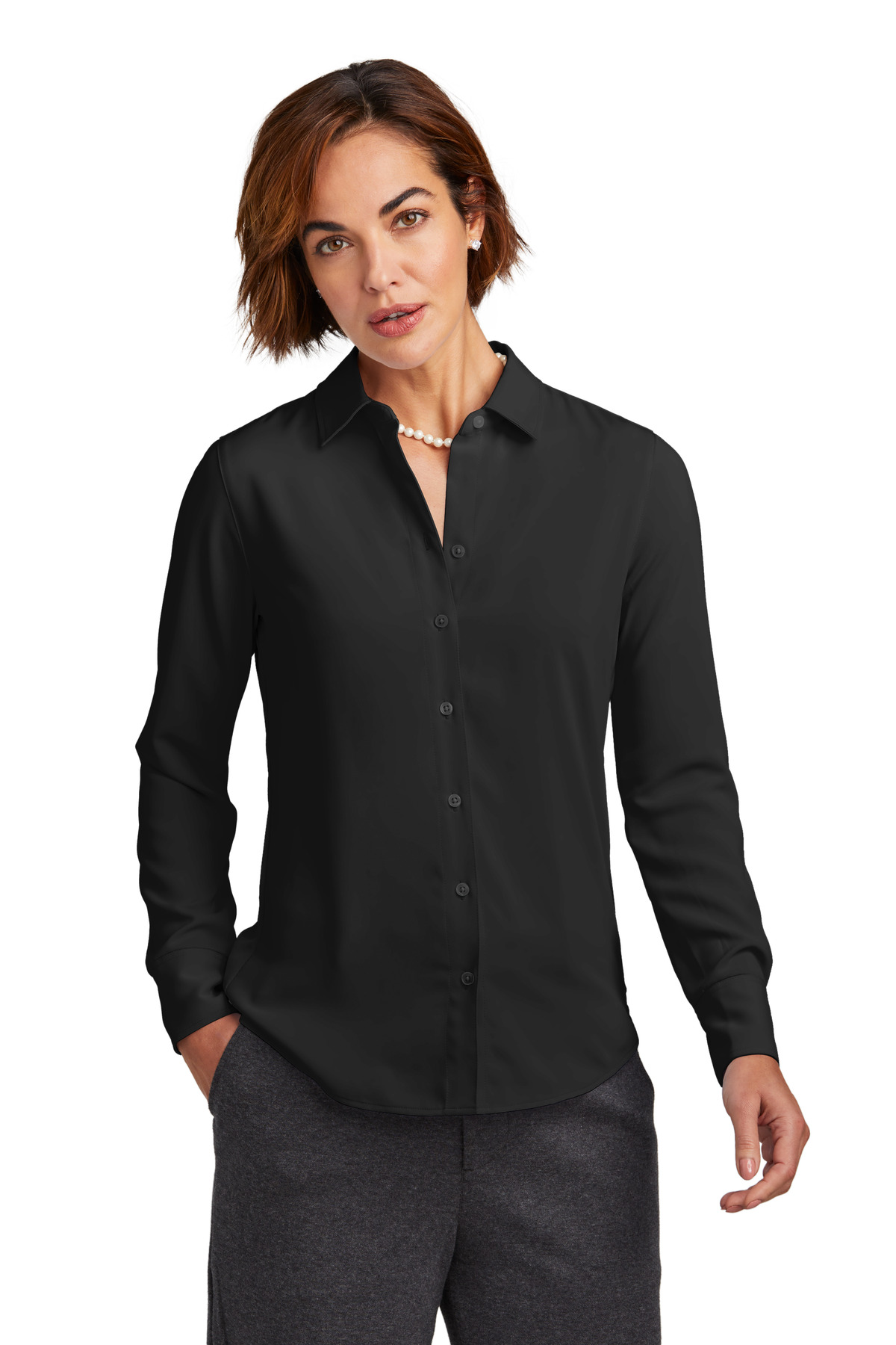 Brooks Brothers Women&#8216;s Full-Button Satin Blouse-Brooks Brothers