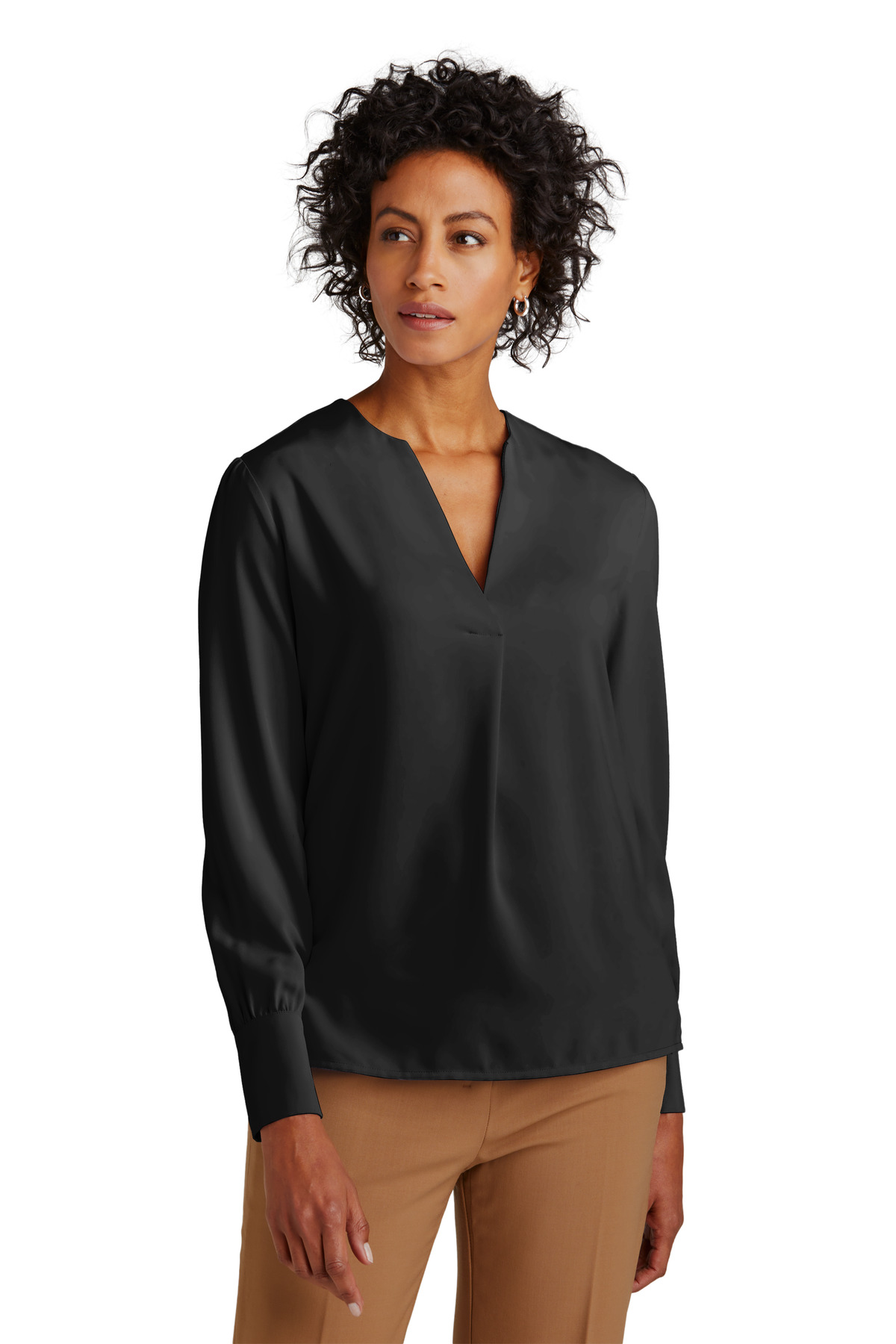 Brooks Brothers Women&#8216;s Open-Neck Satin Blouse-Brooks Brothers