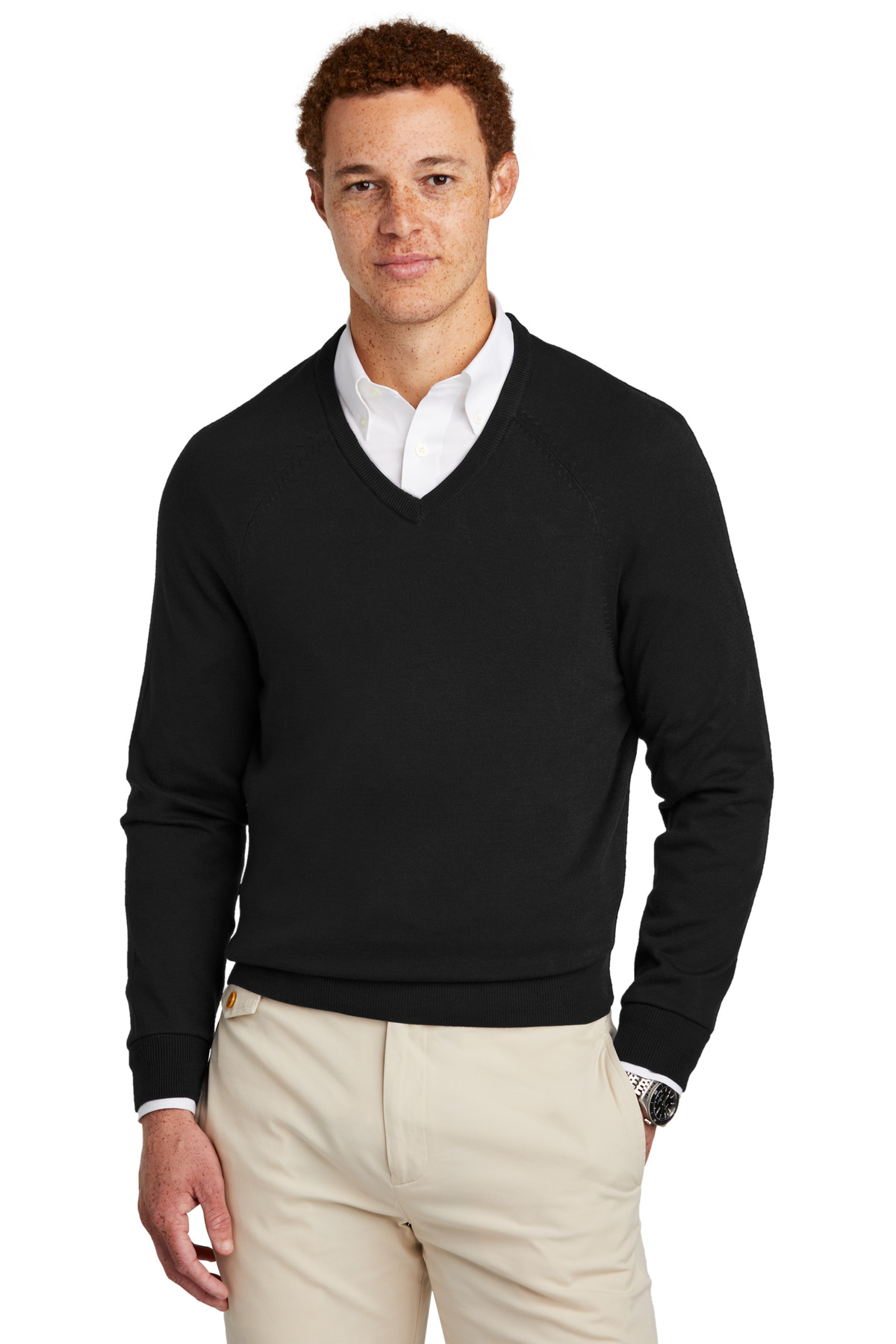 Brooks Brothers Cotton Stretch V-Neck Sweater-