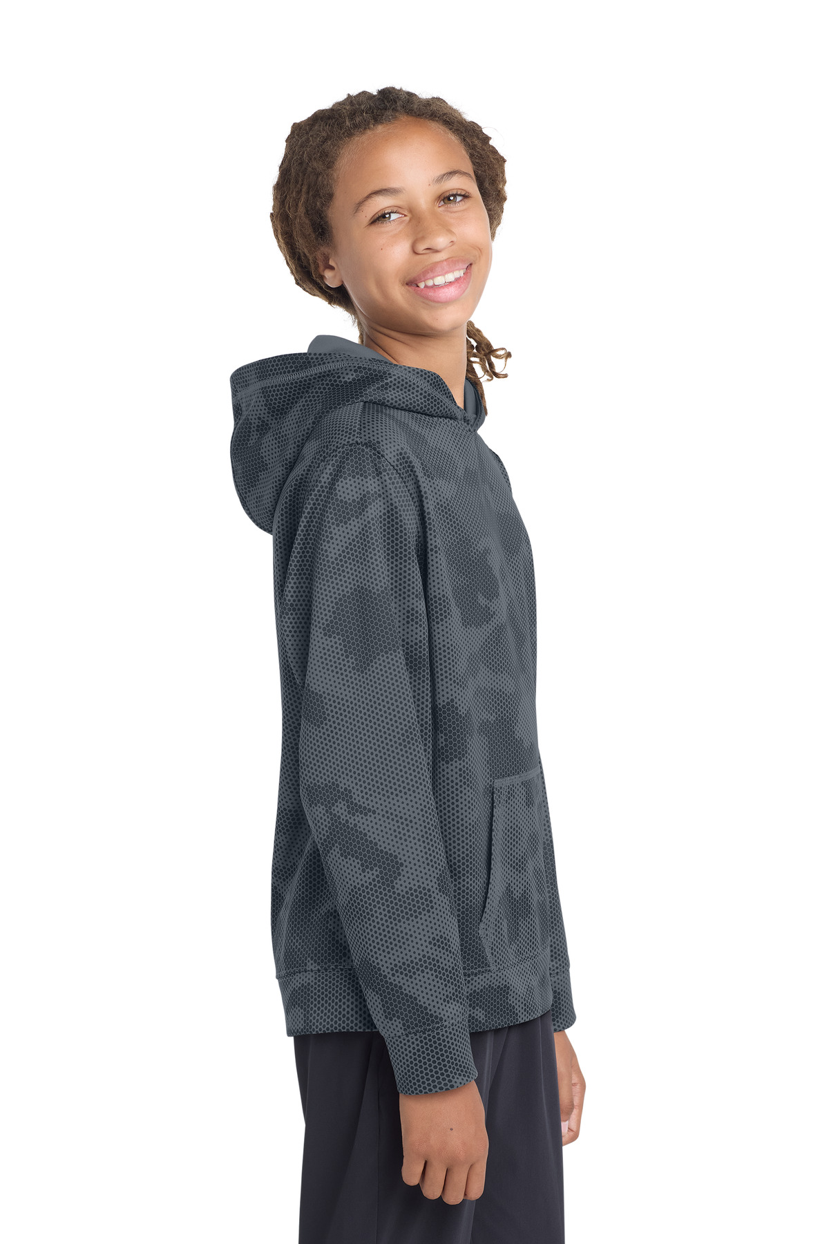 Sport-Tek Youth Sport-Wick CamoHex Fleece Hooded Pullover. YST240