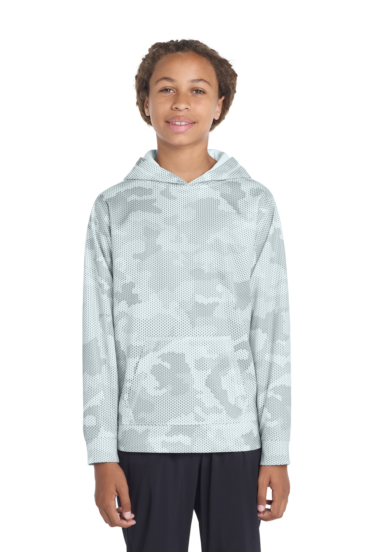 Sport-Tek Youth Sport-Wick CamoHex Fleece Hooded Pullover. YST240