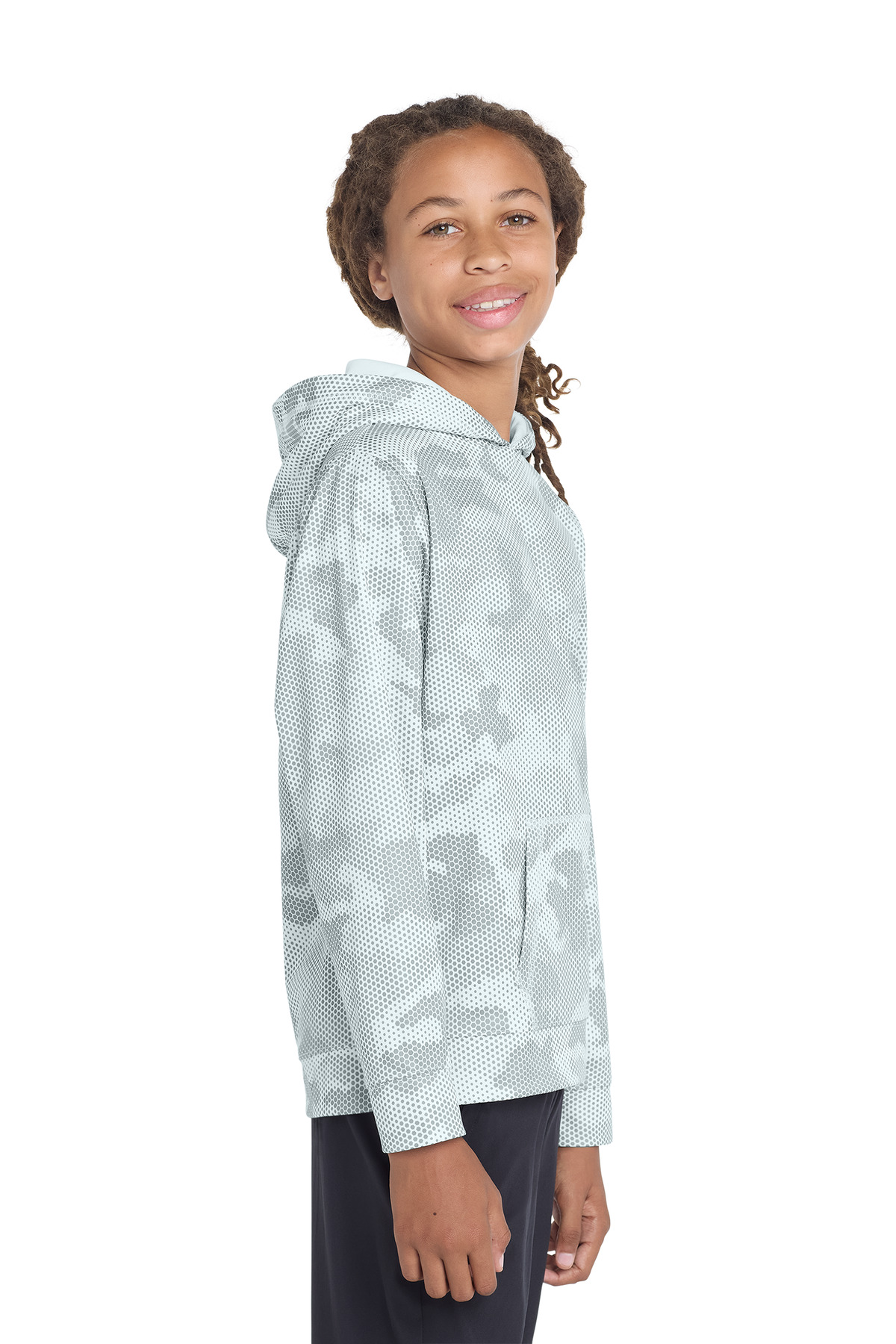 Sport-Tek Youth Sport-Wick CamoHex Fleece Hooded Pullover. YST240