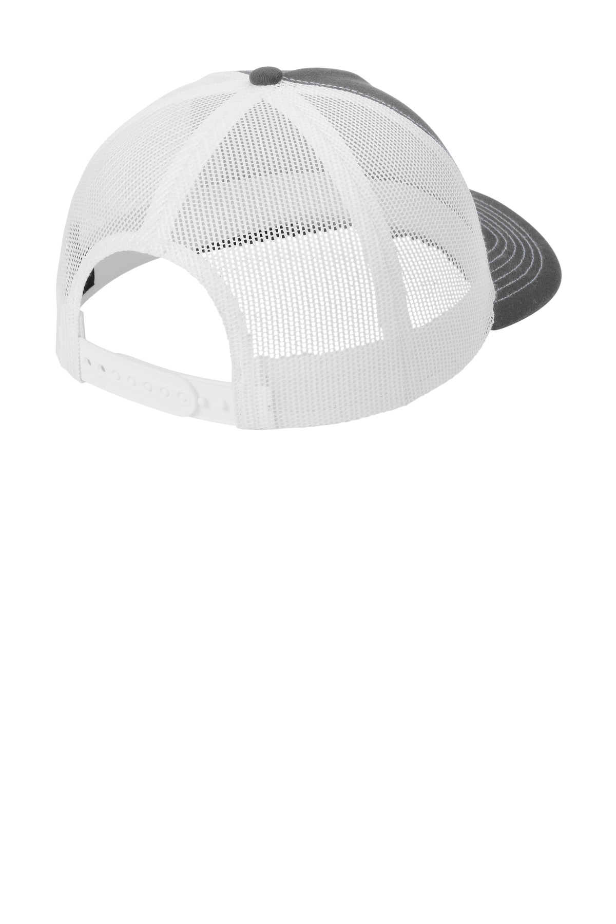 Port Authority Low-Profile Snapback 5-Panel Trucker Cap C405LP in Grey Steel/ White — Back