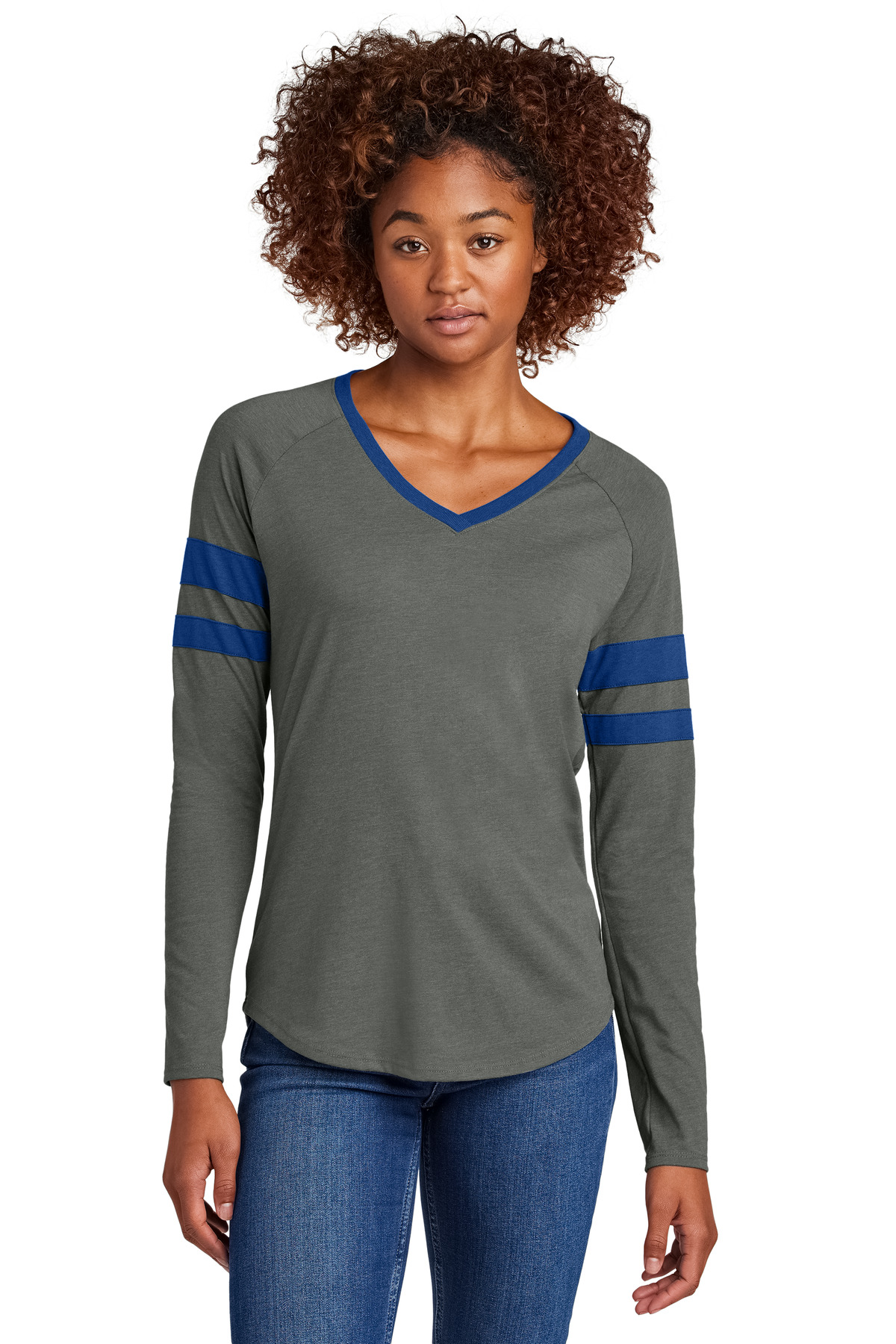 Sport-Tek Women's Halftime Stripe Long Sleeve V-Neck Tee LST6043