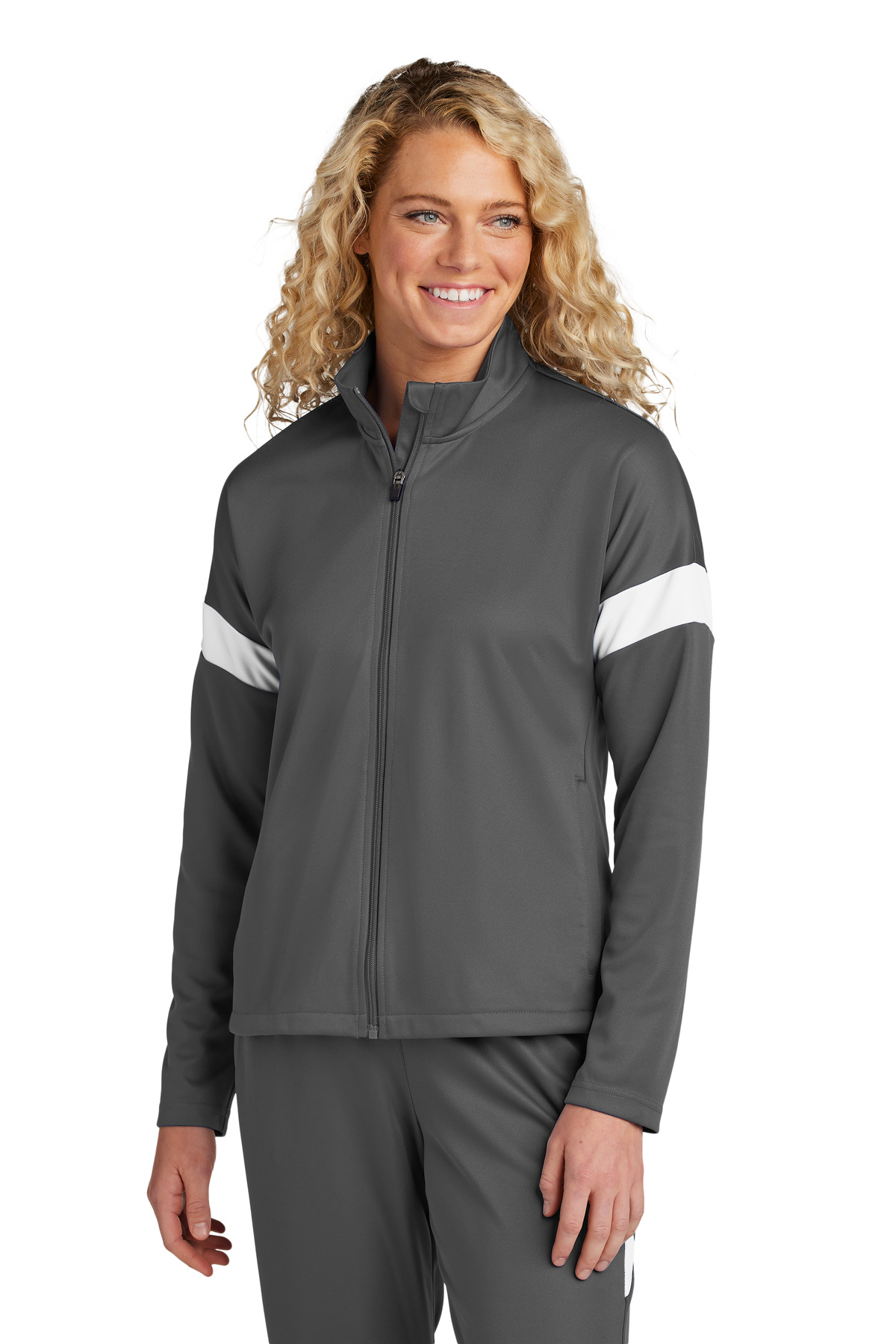 Sport-Tek ® Women's Travel Full-Zip Jacket LST800 - Iron Grey/ White