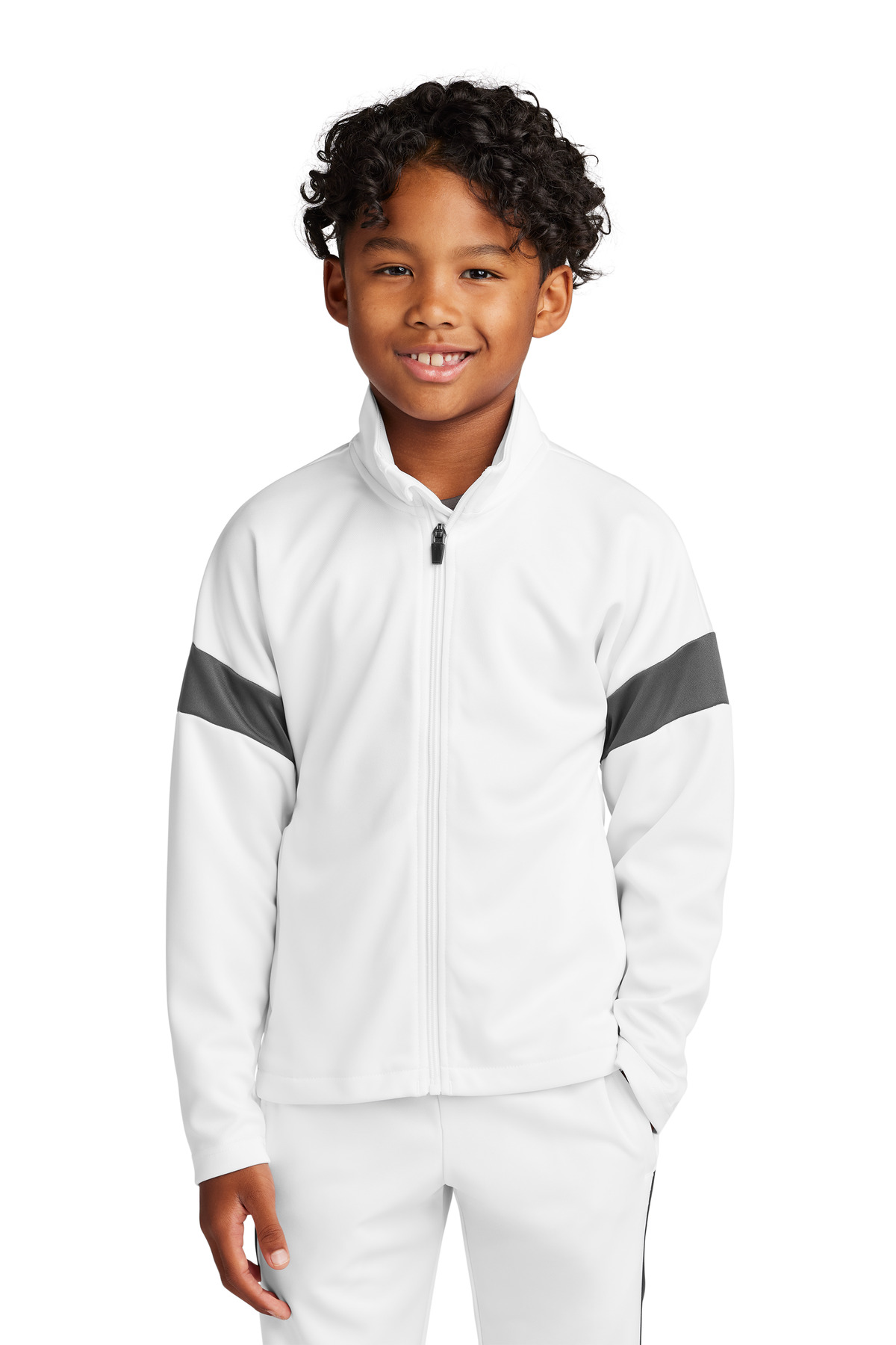 Sport-Tek ® Youth Travel Full-Zip Jacket YST800 - White/ Iron Grey