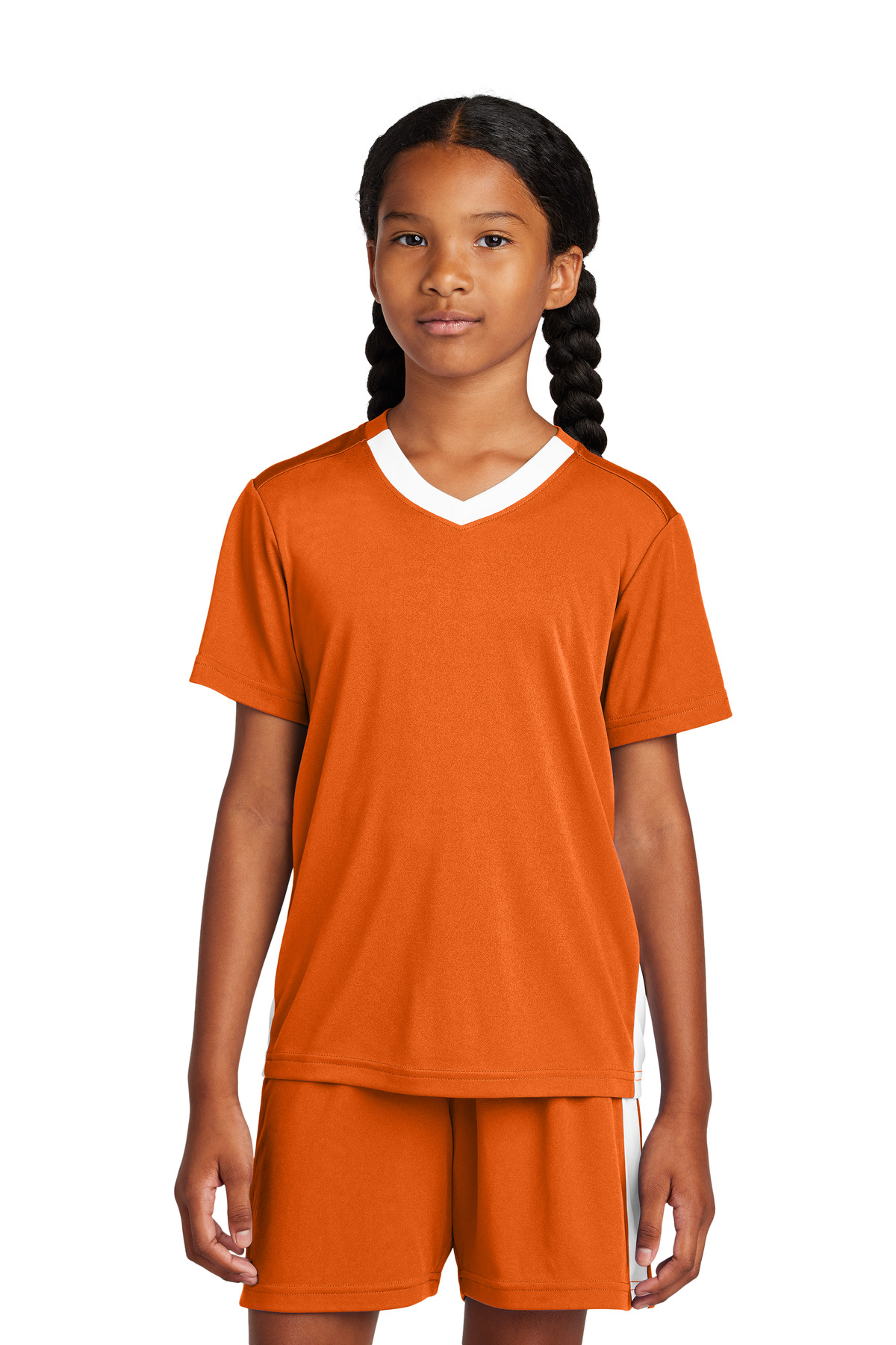 Sport-Tek ® Youth Competitor ™ United V-Neck YST101 - Deep Orange/ White